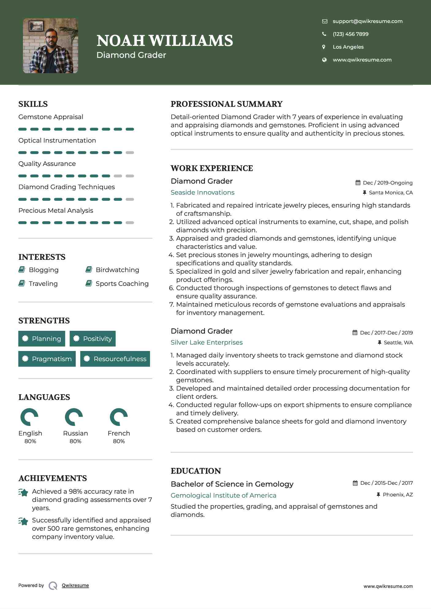 Diamond Grader Resume Format
