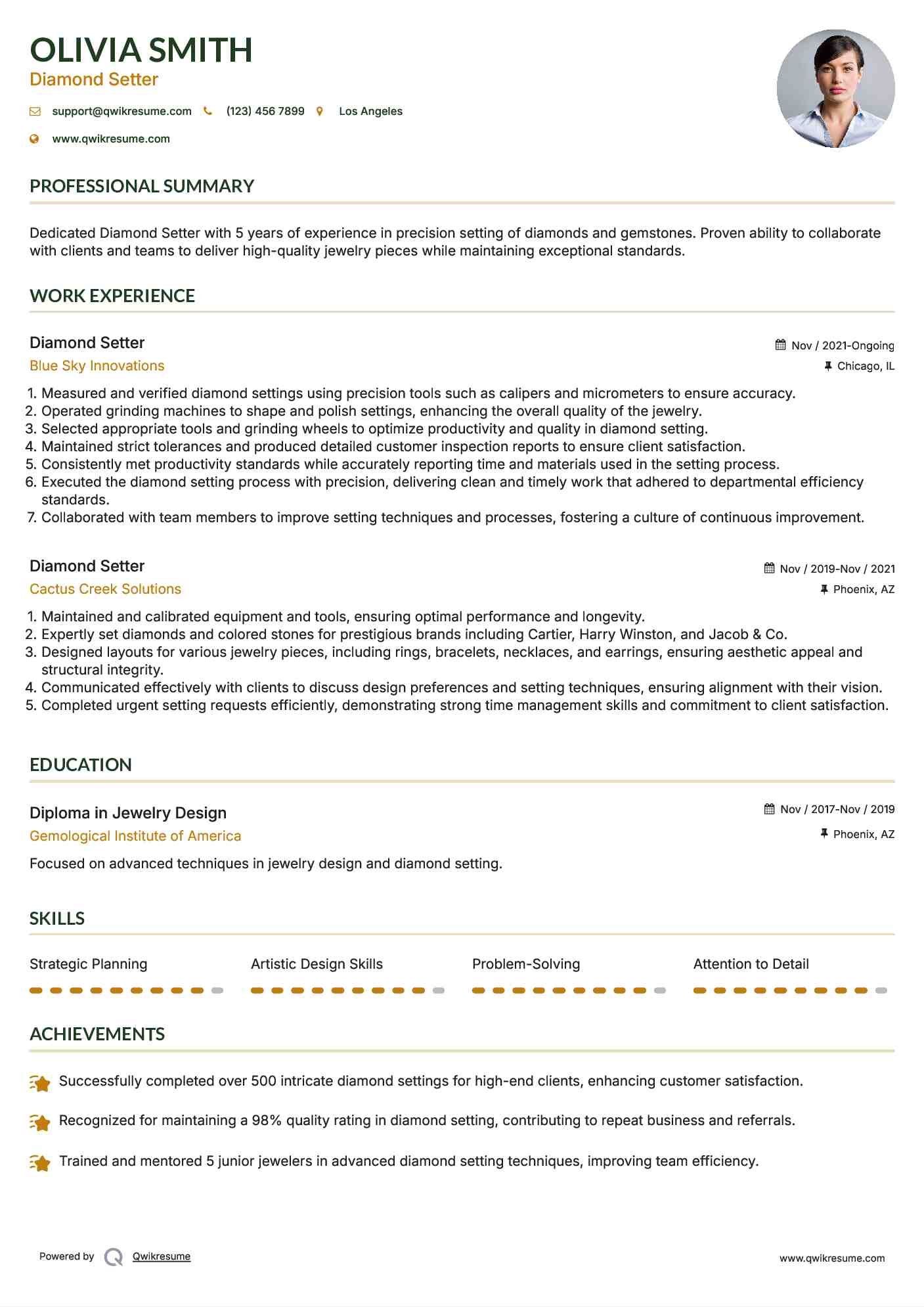 Diamond Setter Resume Example