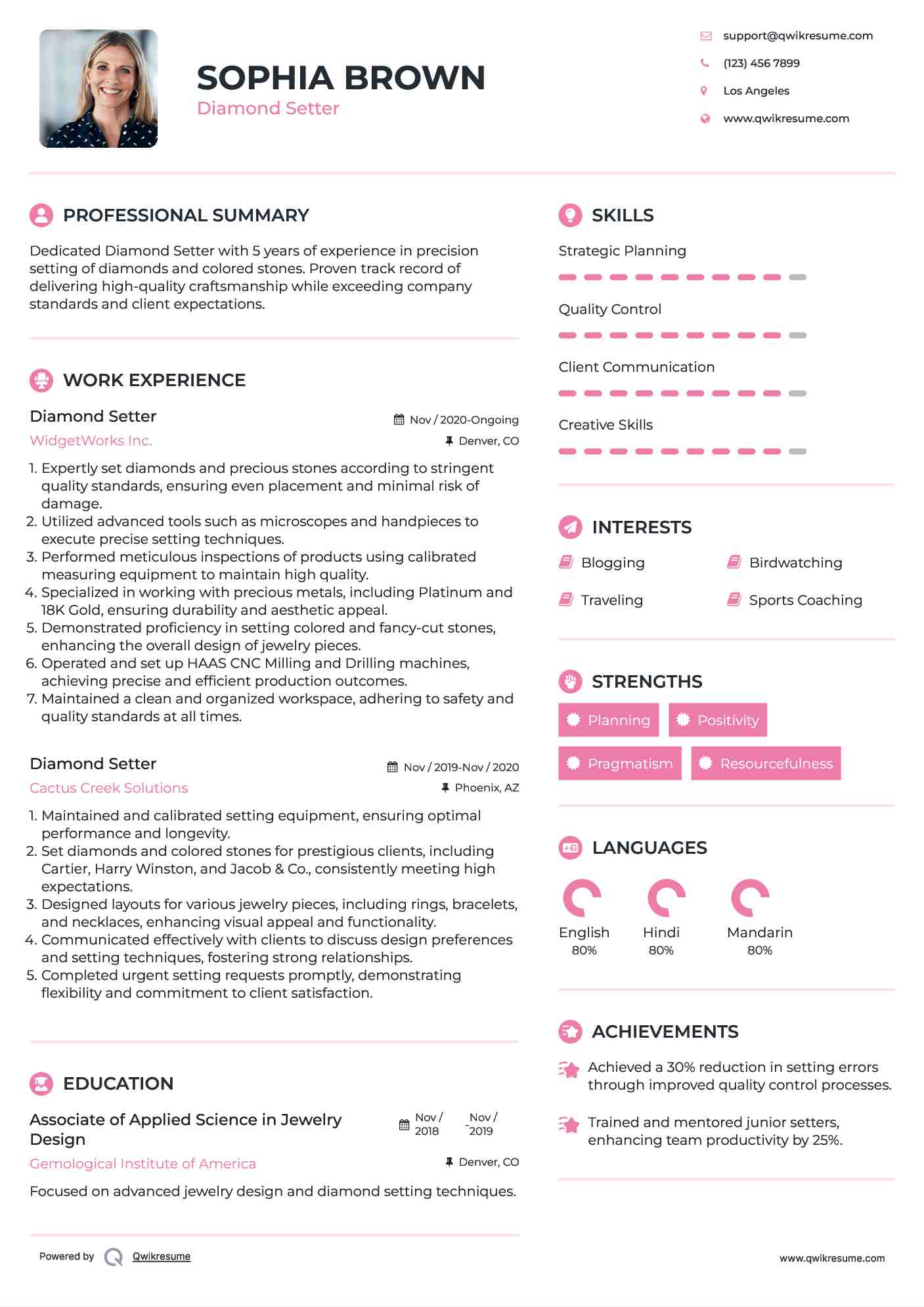 Diamond Setter Resume Format