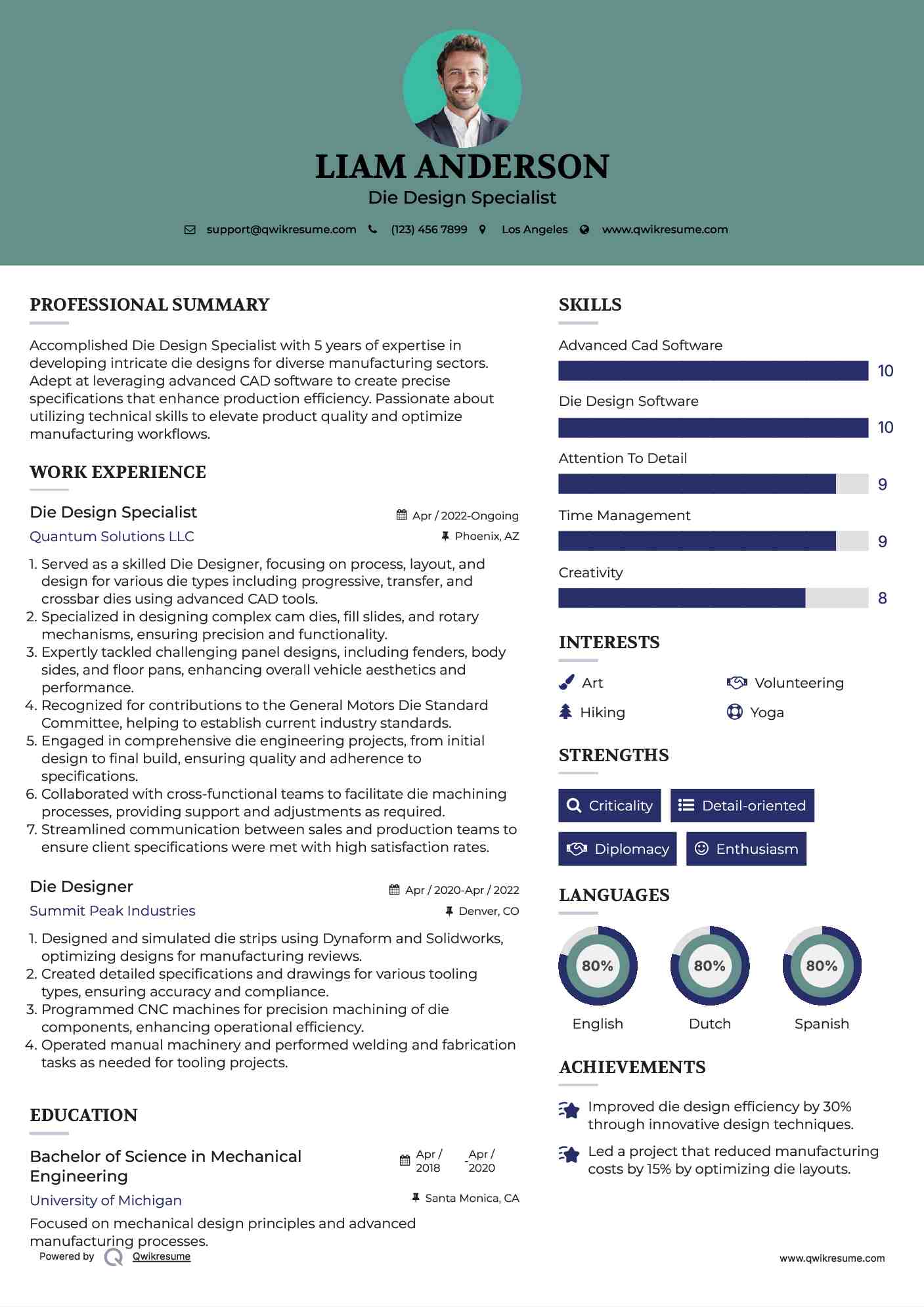 Die Design Specialist Resume Model
