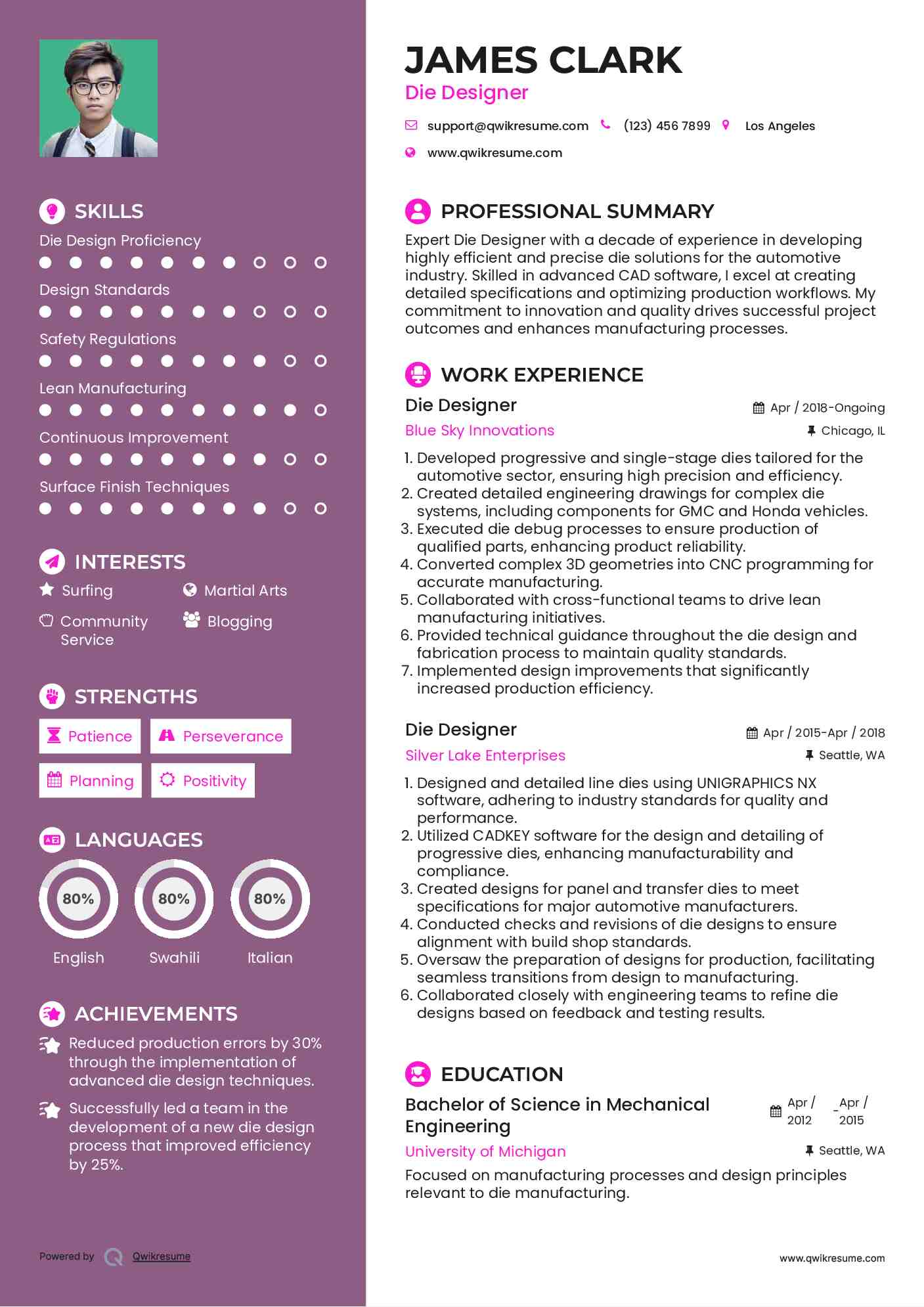 Die Designer Resume Template
