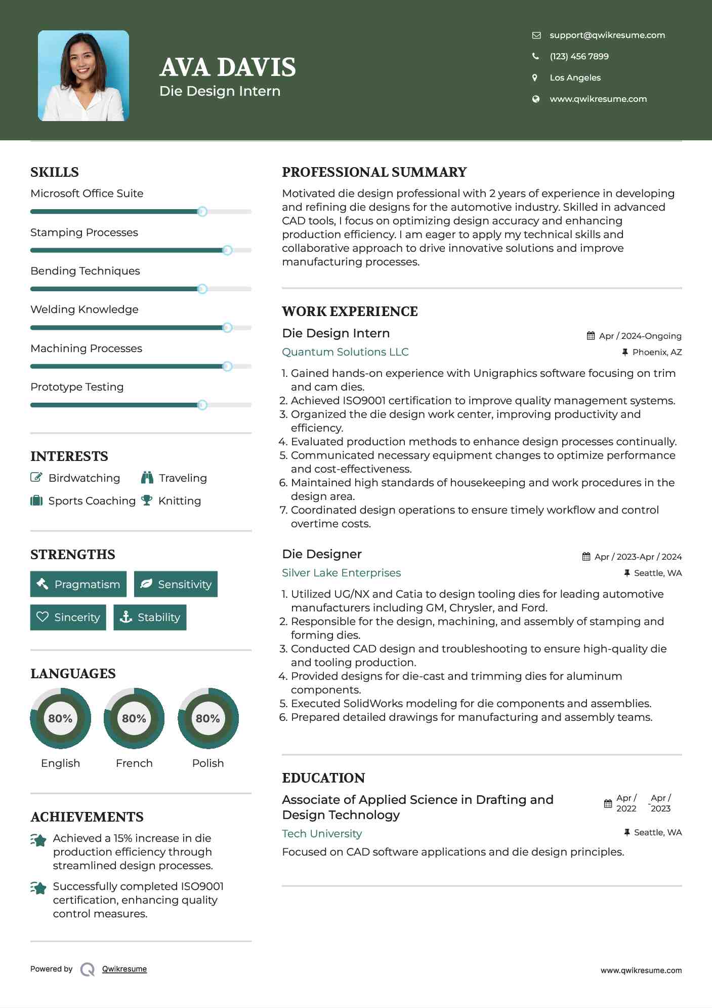 Die Design Intern Resume Template