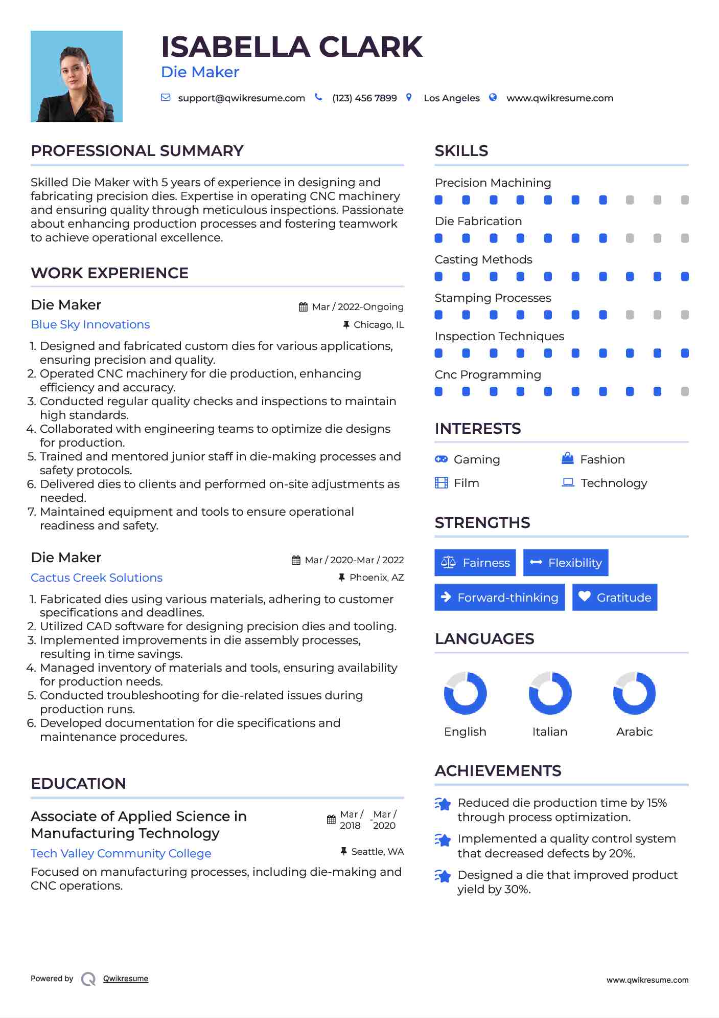 Die Maker Resume Model