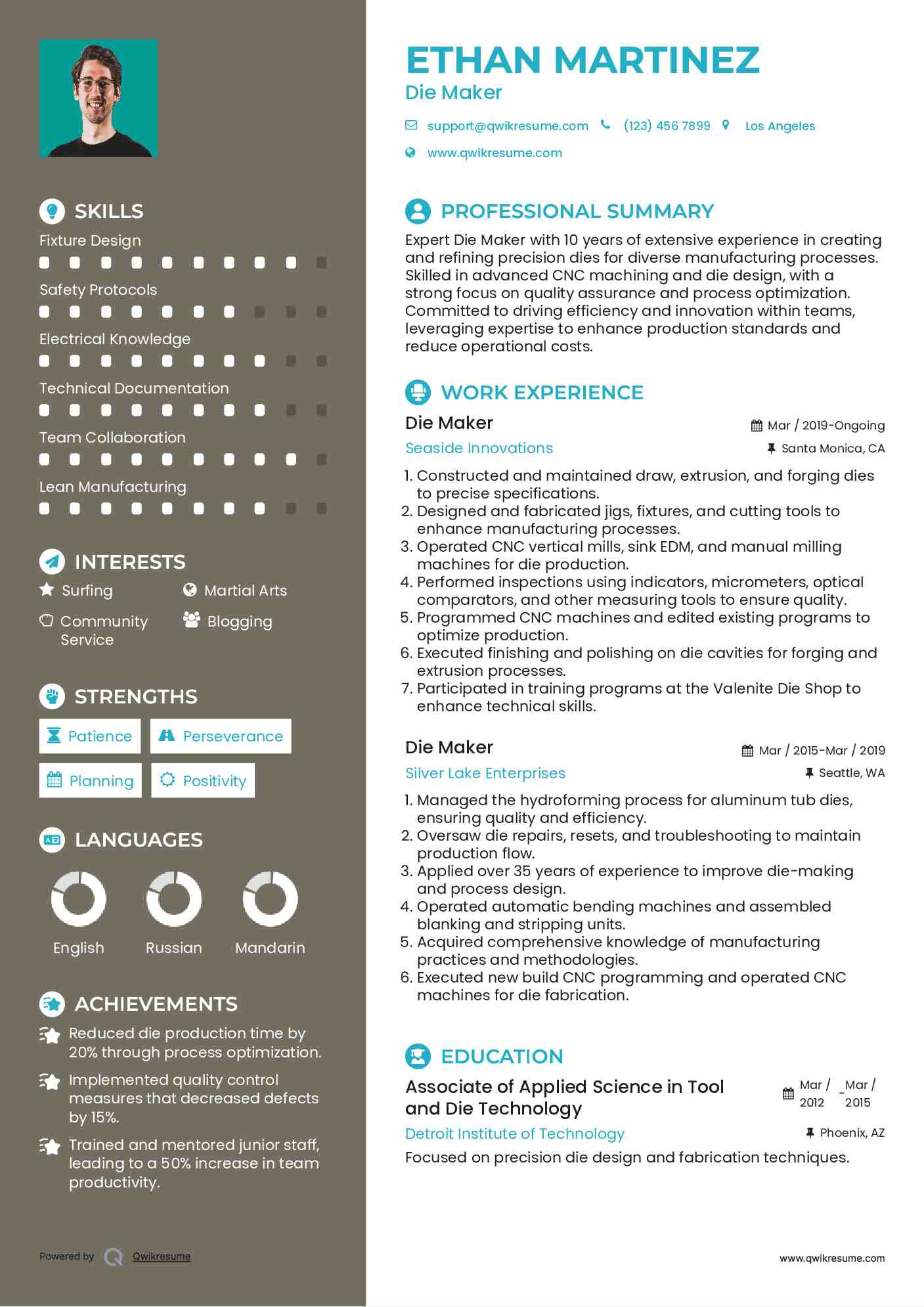 Die Maker Resume Model