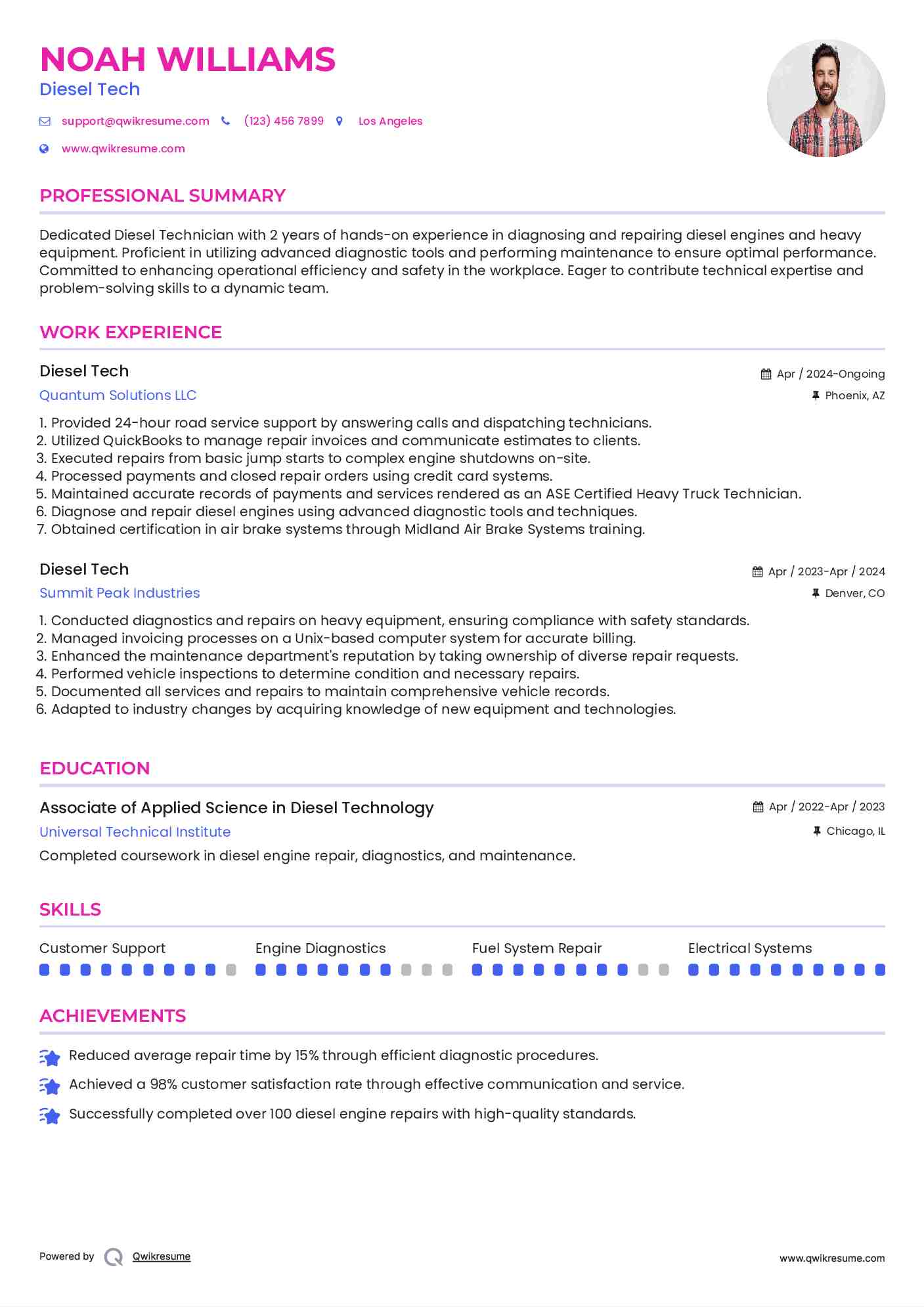 Diesel Tech Resume Template