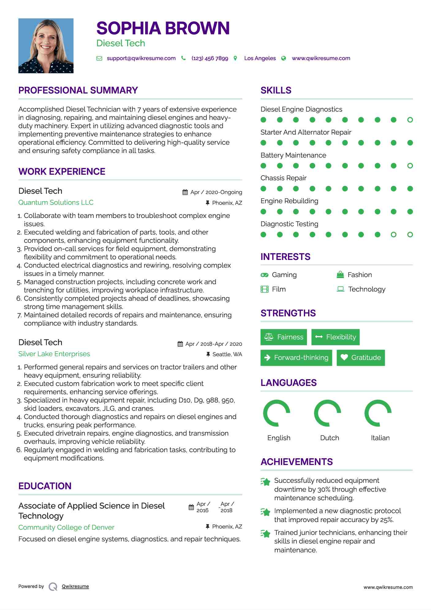 Diesel Tech Resume Template