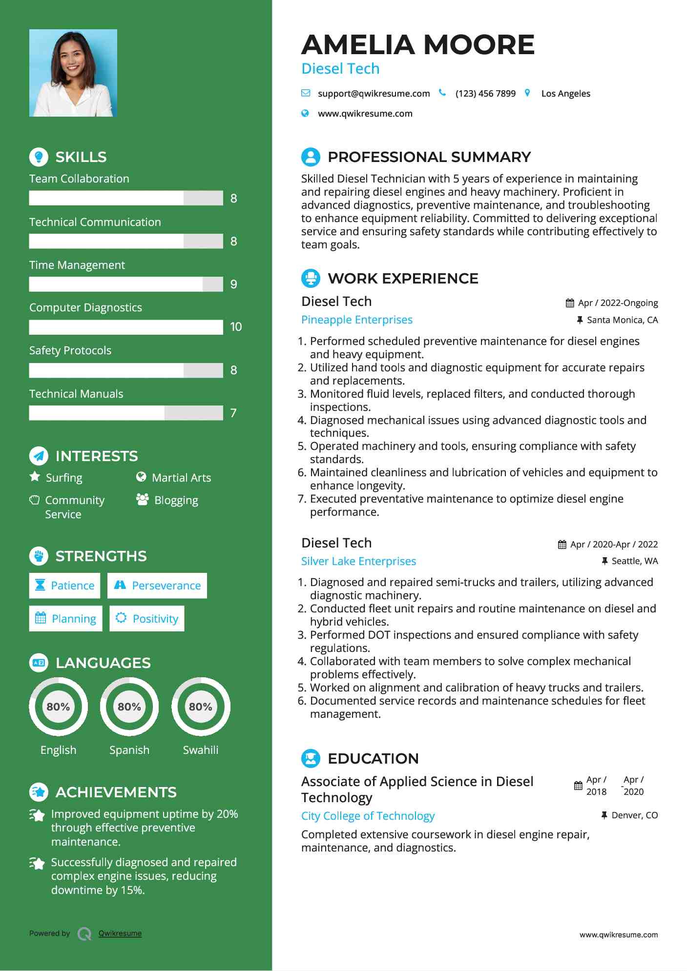 Diesel Tech Resume Sample