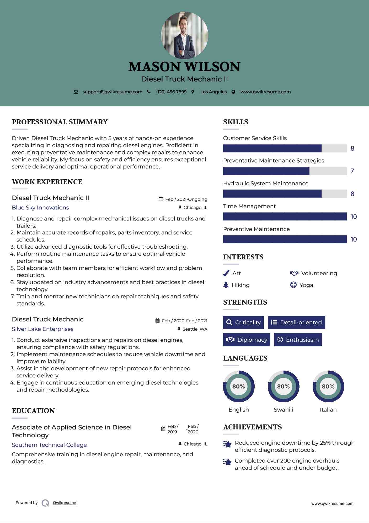 Diesel Truck Mechanic II Resume Format