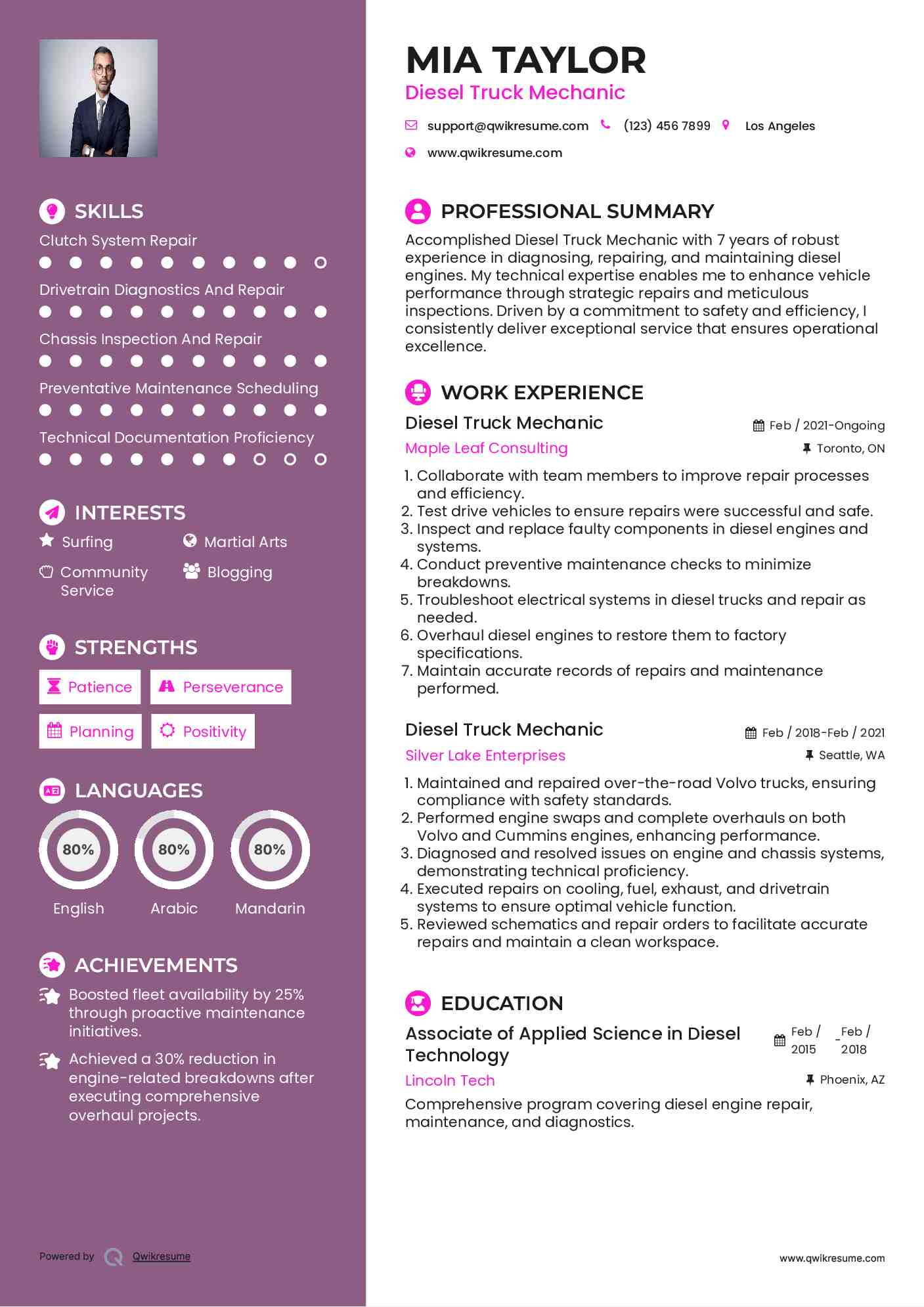Diesel Truck Mechanic Resume Example