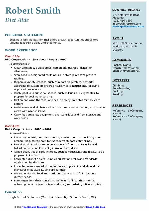 Diet Aide Resume Samples QwikResume - Diet Aide 1614592704 Pdf 
