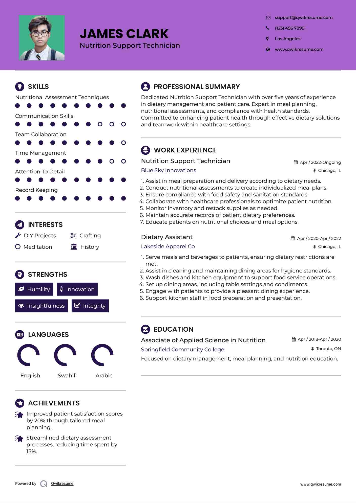 Nutrition Support Technician Resume Template