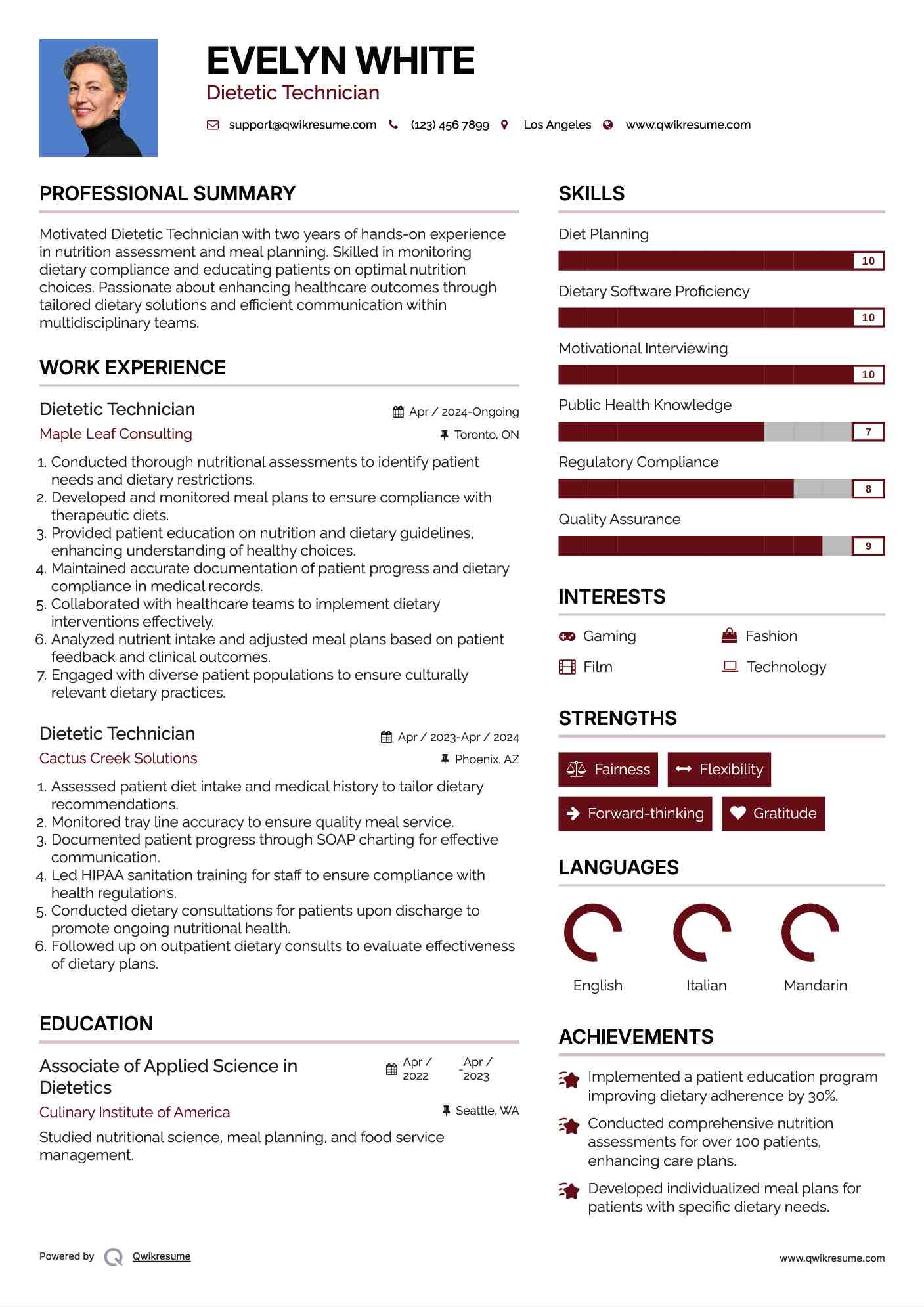 Dietetic Technician Resume Template