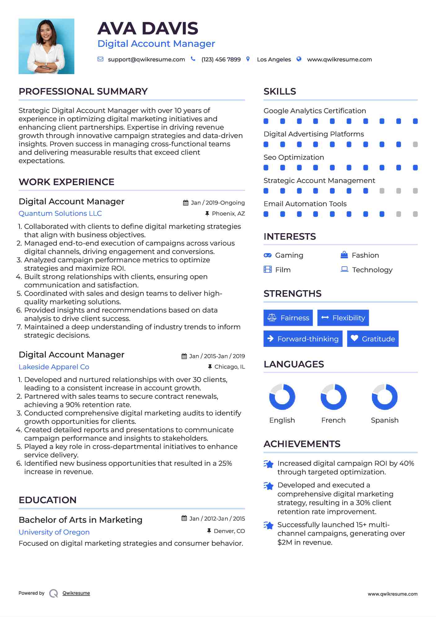 Digital Account Manager Resume Template