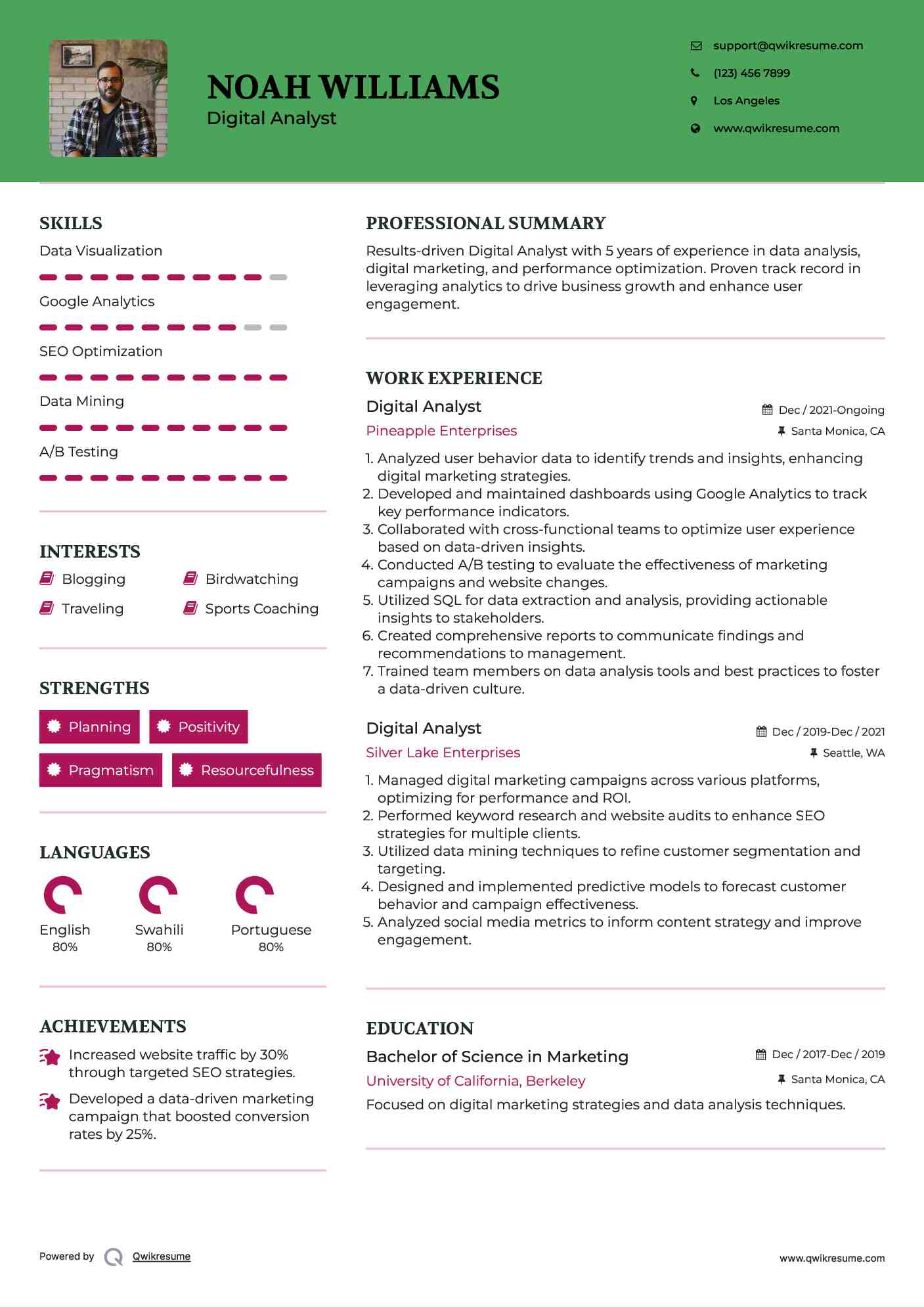 Digital Analyst Resume Format