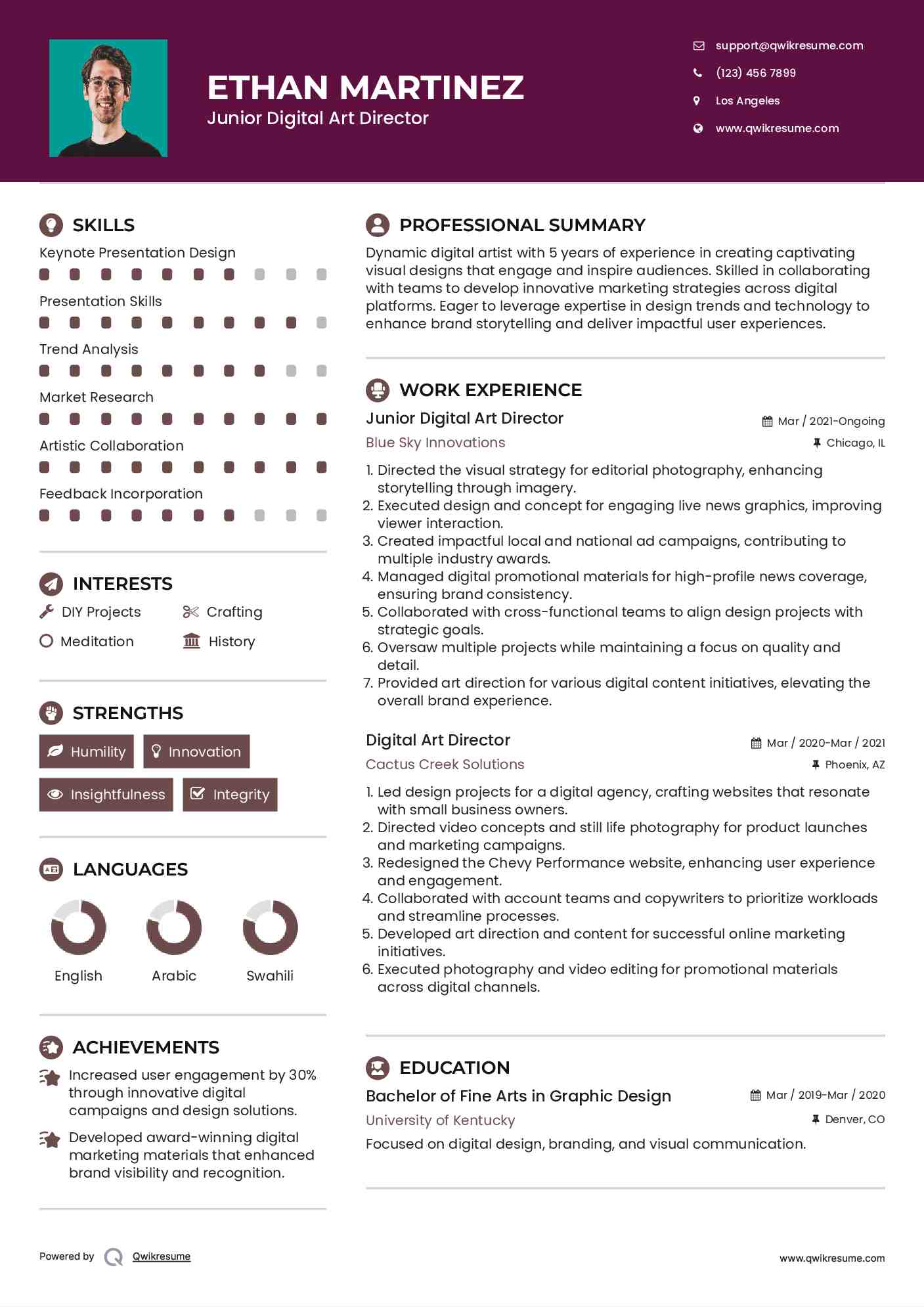 Junior Digital Art Director Resume Template
