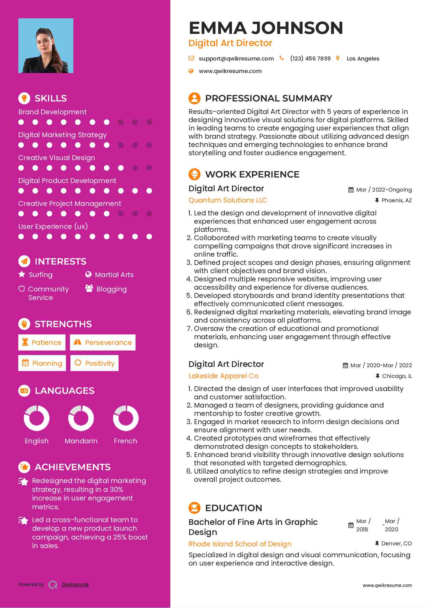 Digital Art Director Resume Template