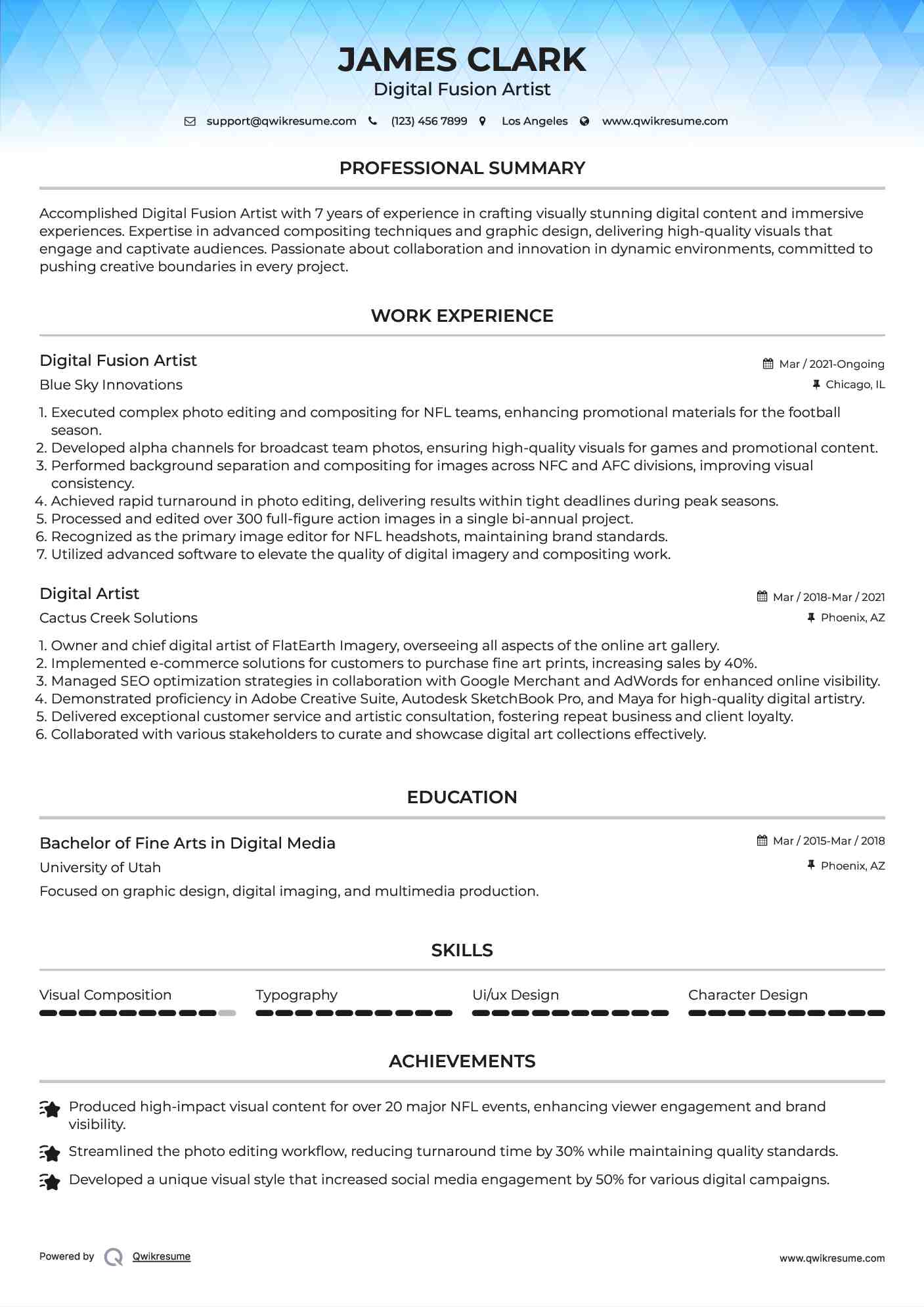 Digital Fusion Artist
 Resume Sample