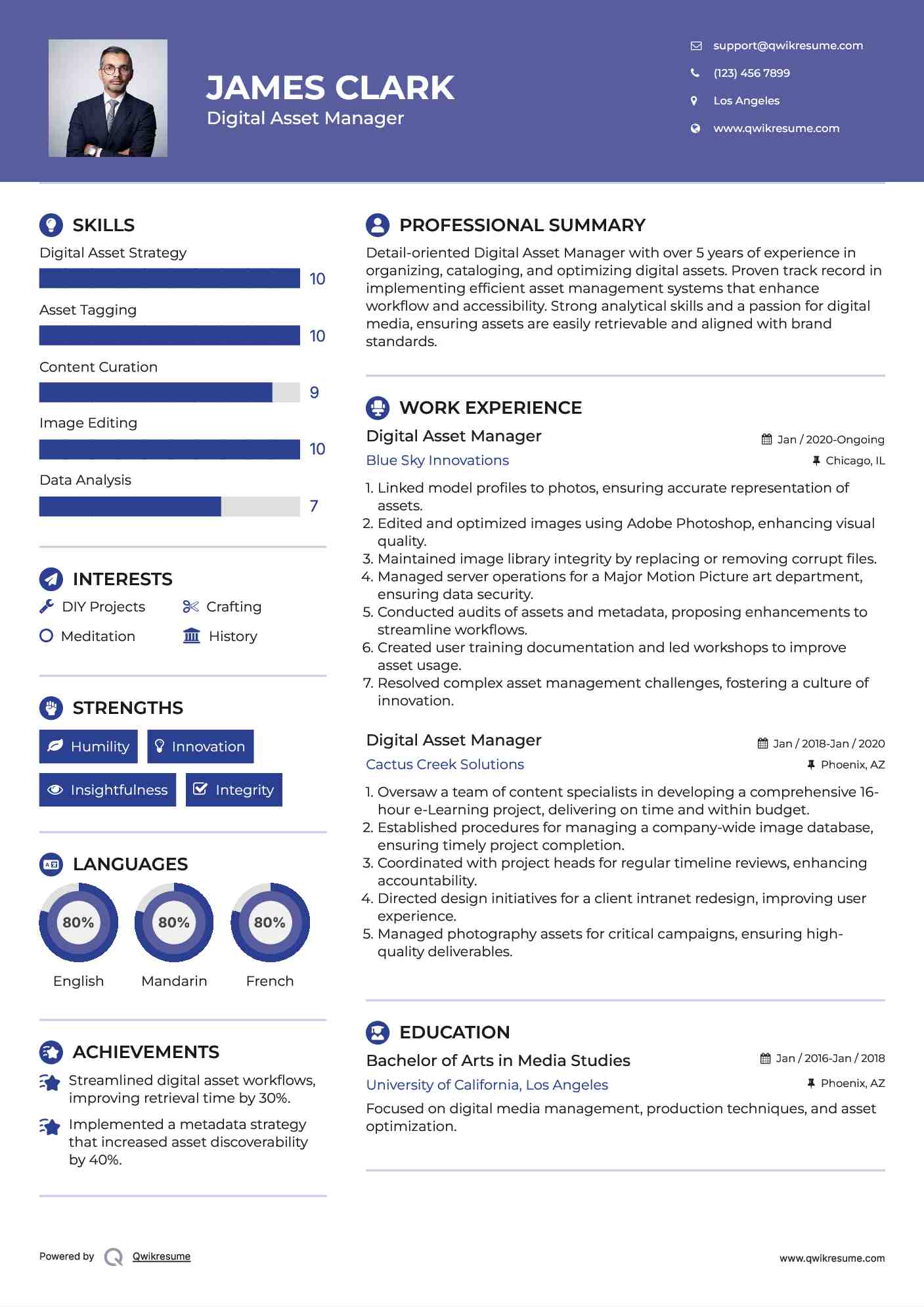 Digital Asset Manager Resume Sample