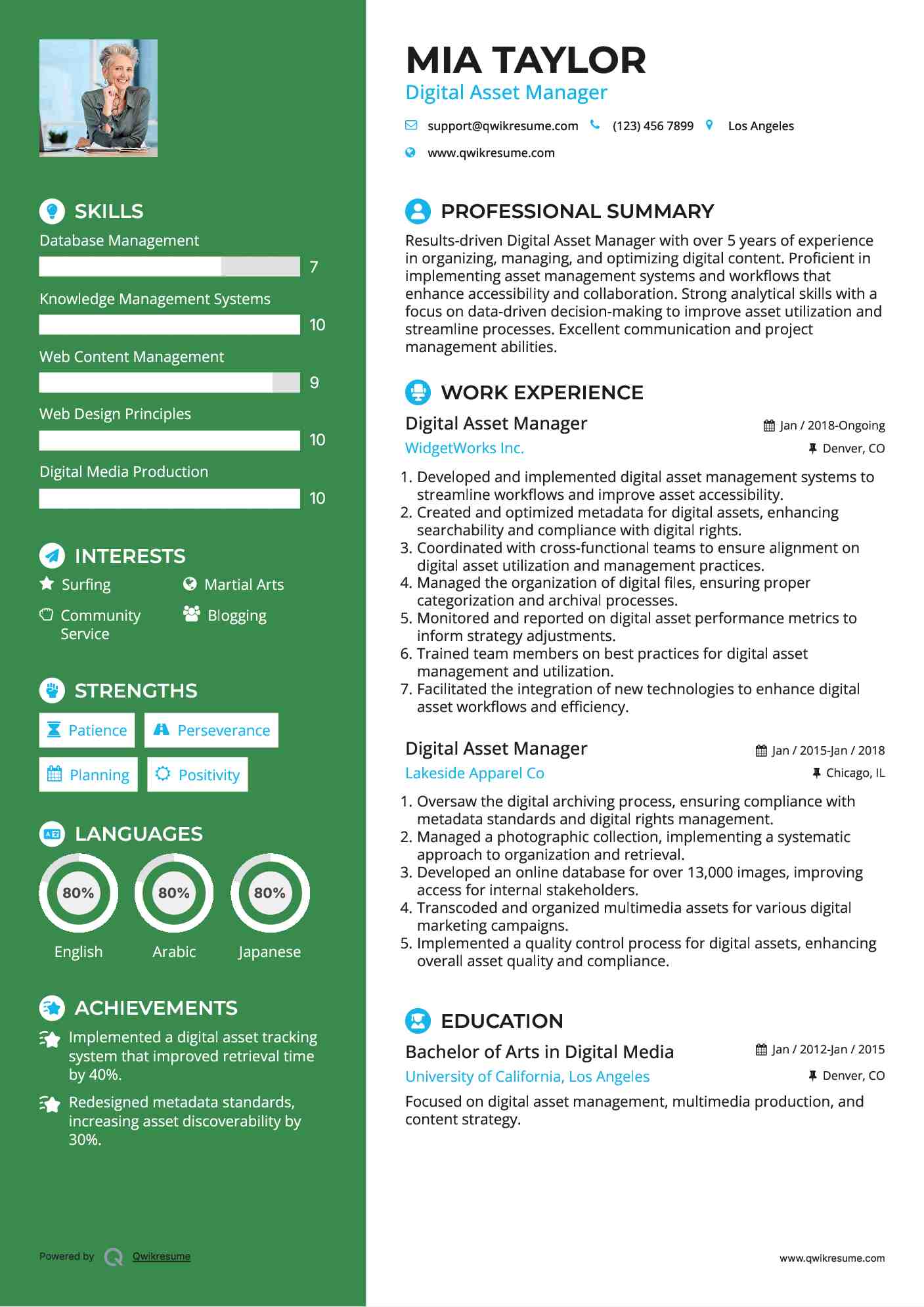Digital Asset Manager Resume Template