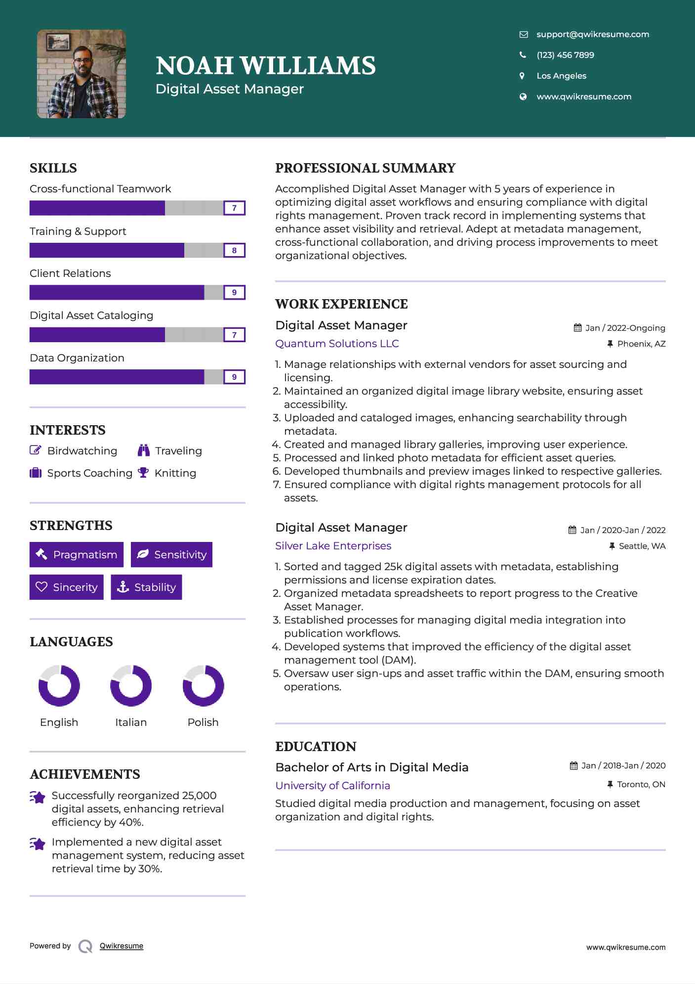 Digital Asset Manager Resume Model