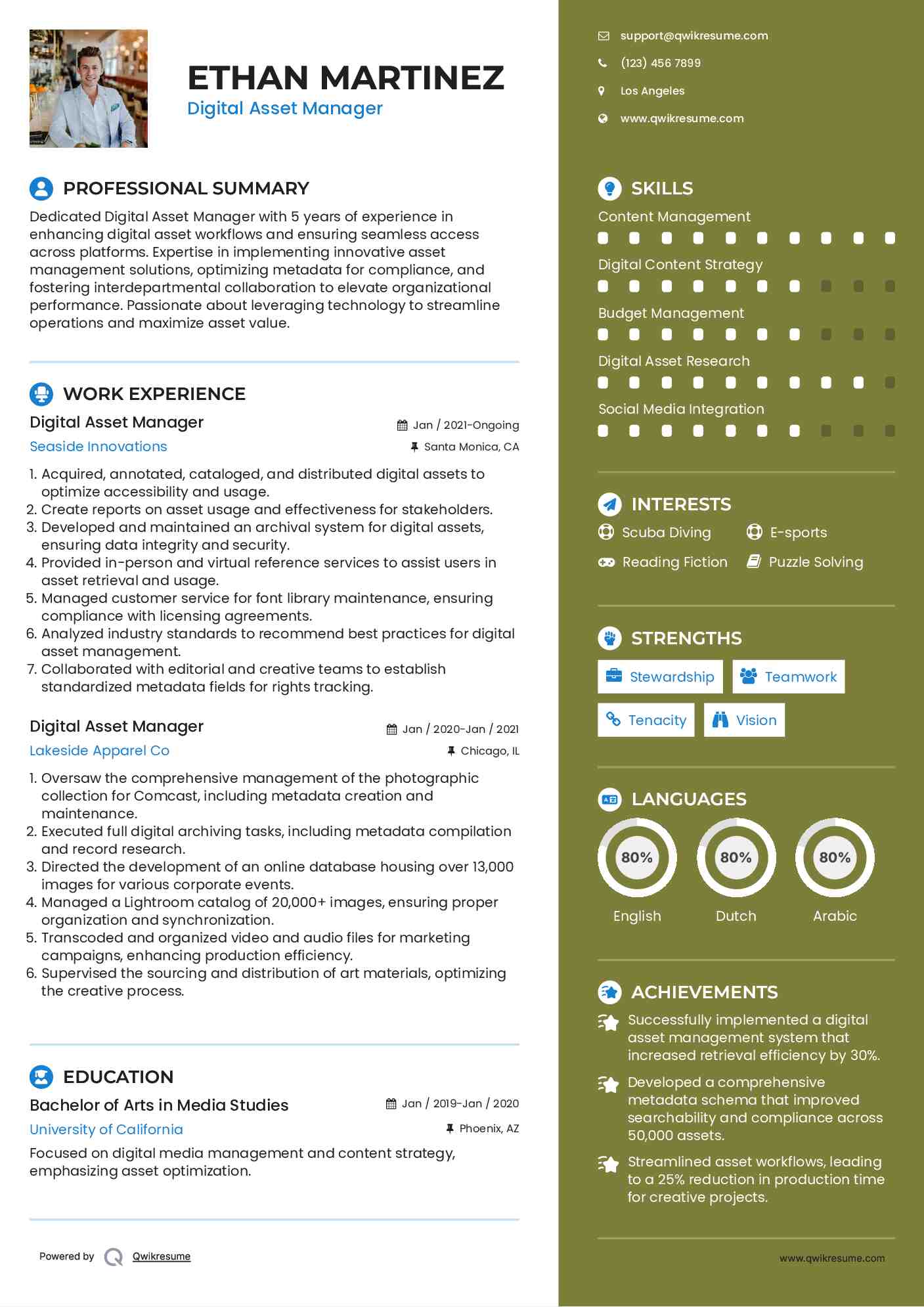 Digital Asset Manager Resume Format