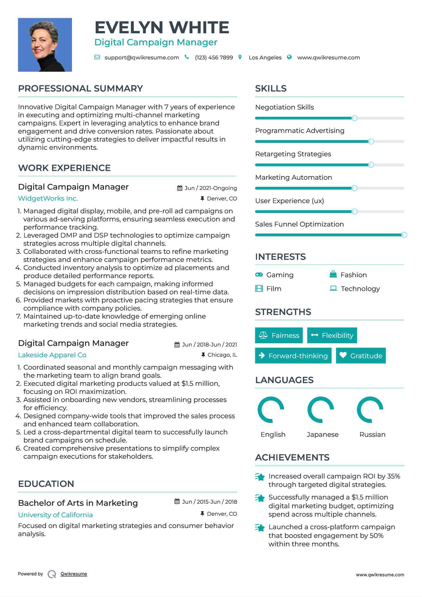 Digital Campaign Manager Resume Template