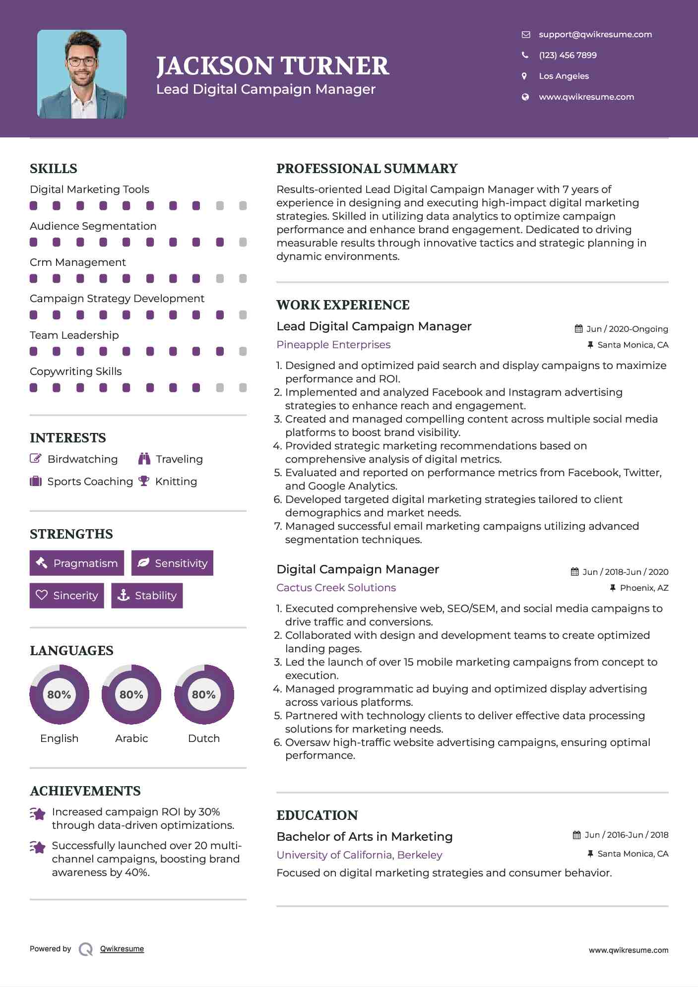 Lead Digital Campaign Manager Resume Example