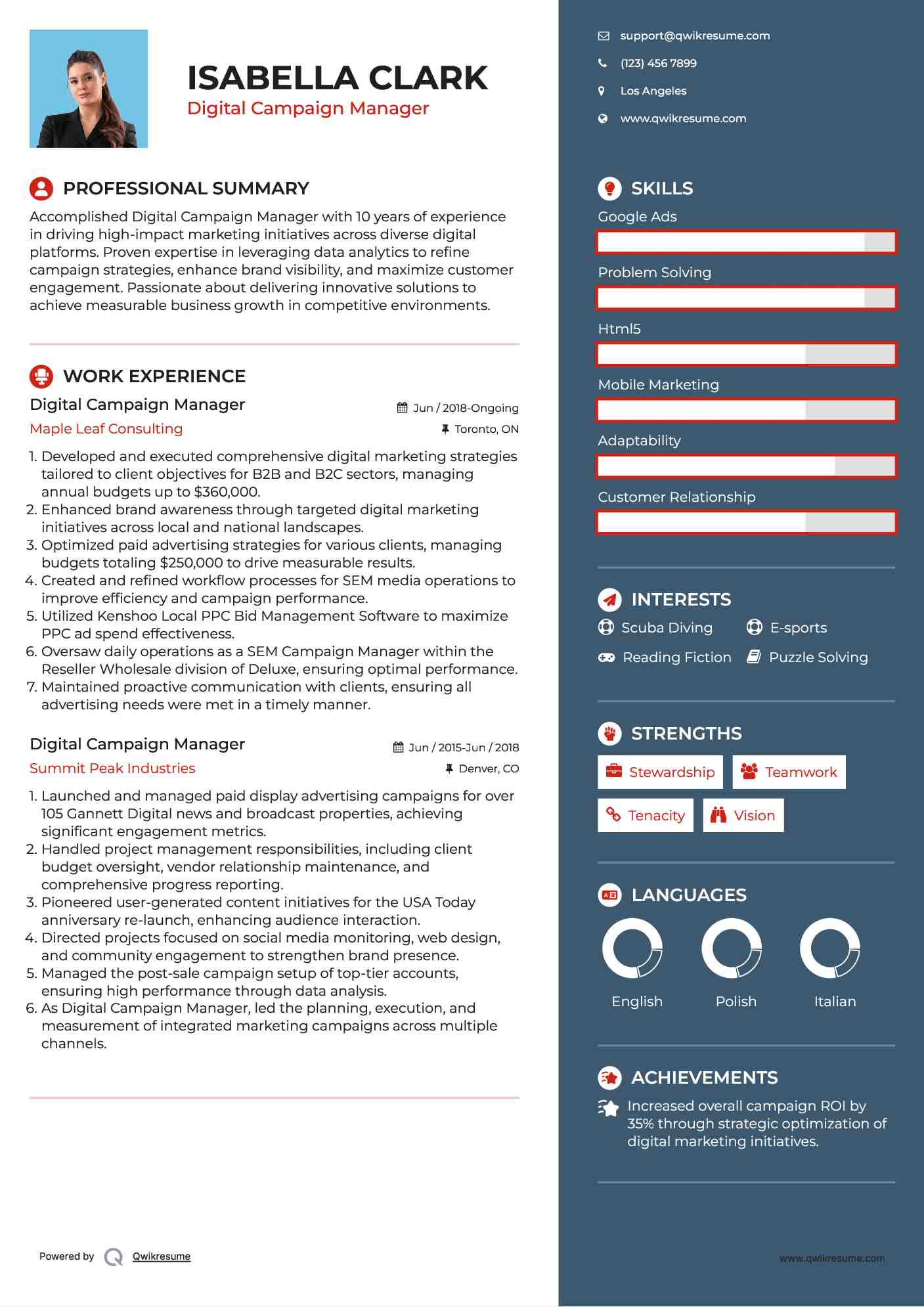 Digital Campaign Manager Resume Template