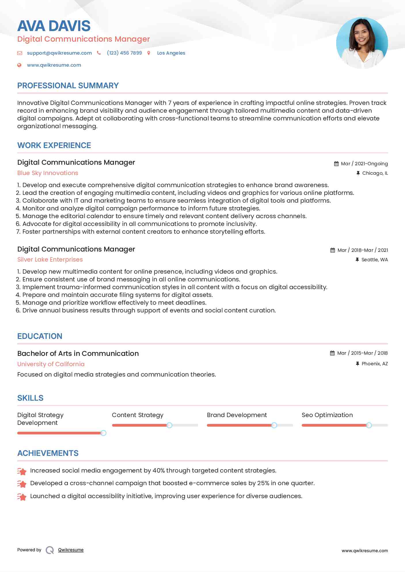 Digital Communications Manager Resume Example