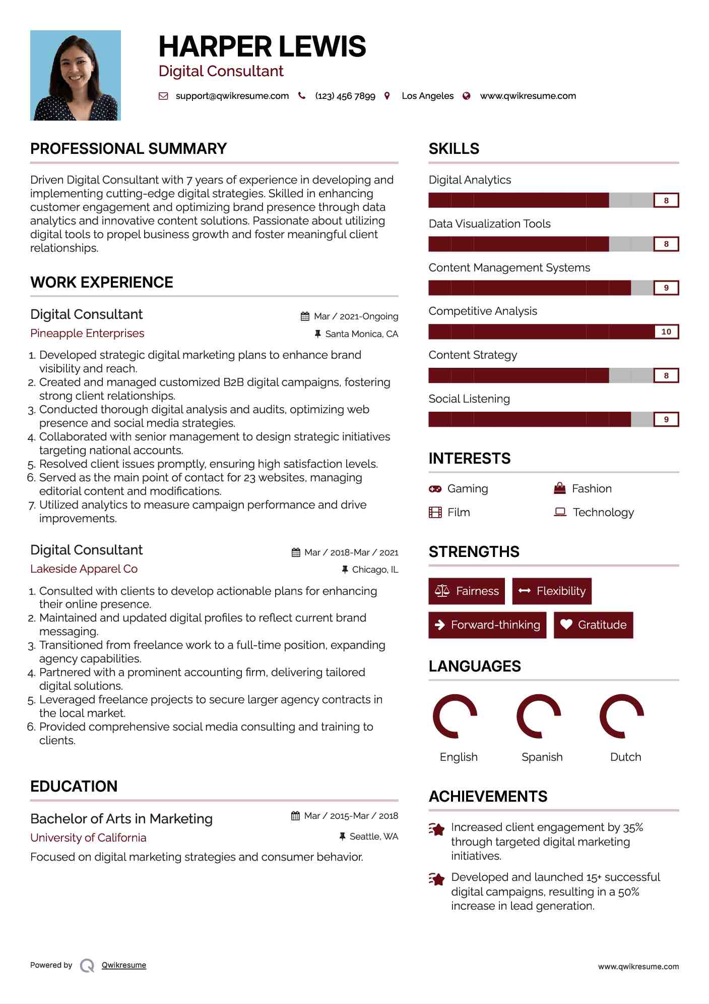 Digital Consultant Resume Sample