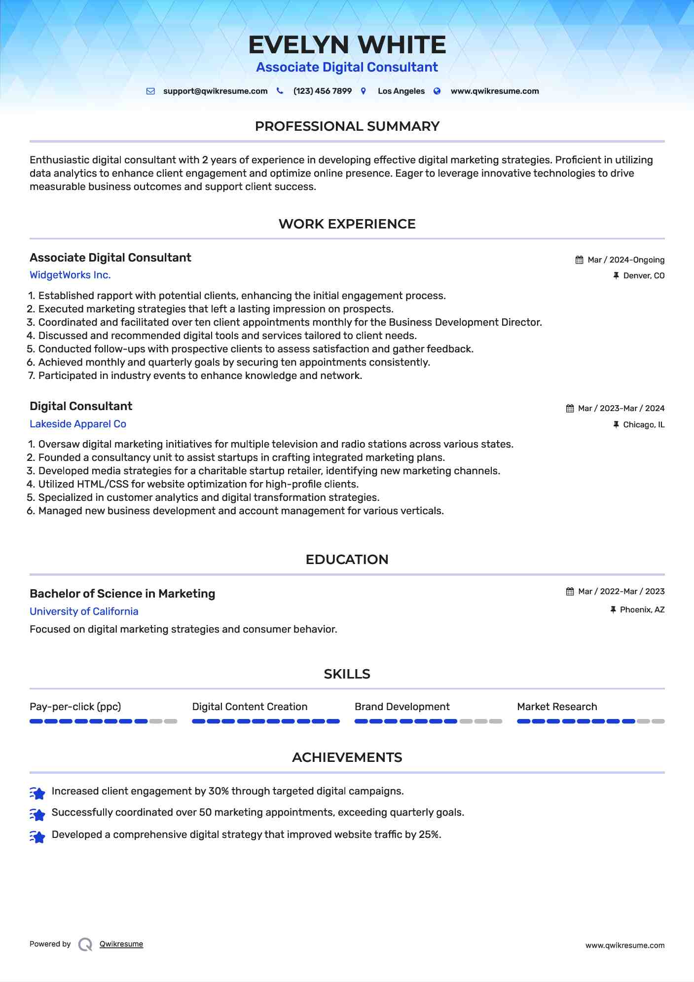 Associate Digital Consultant Resume Template