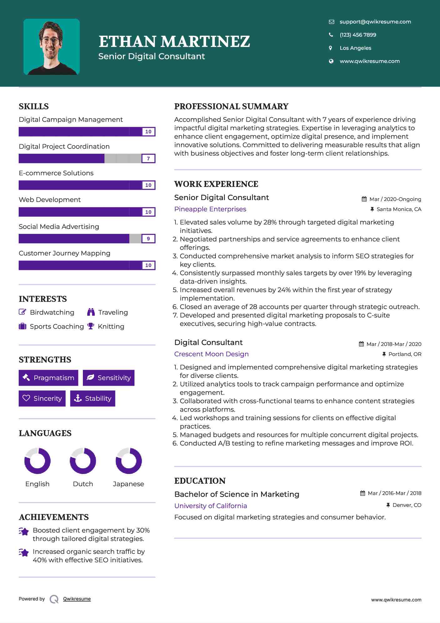 Senior Digital Consultant Resume Sample
