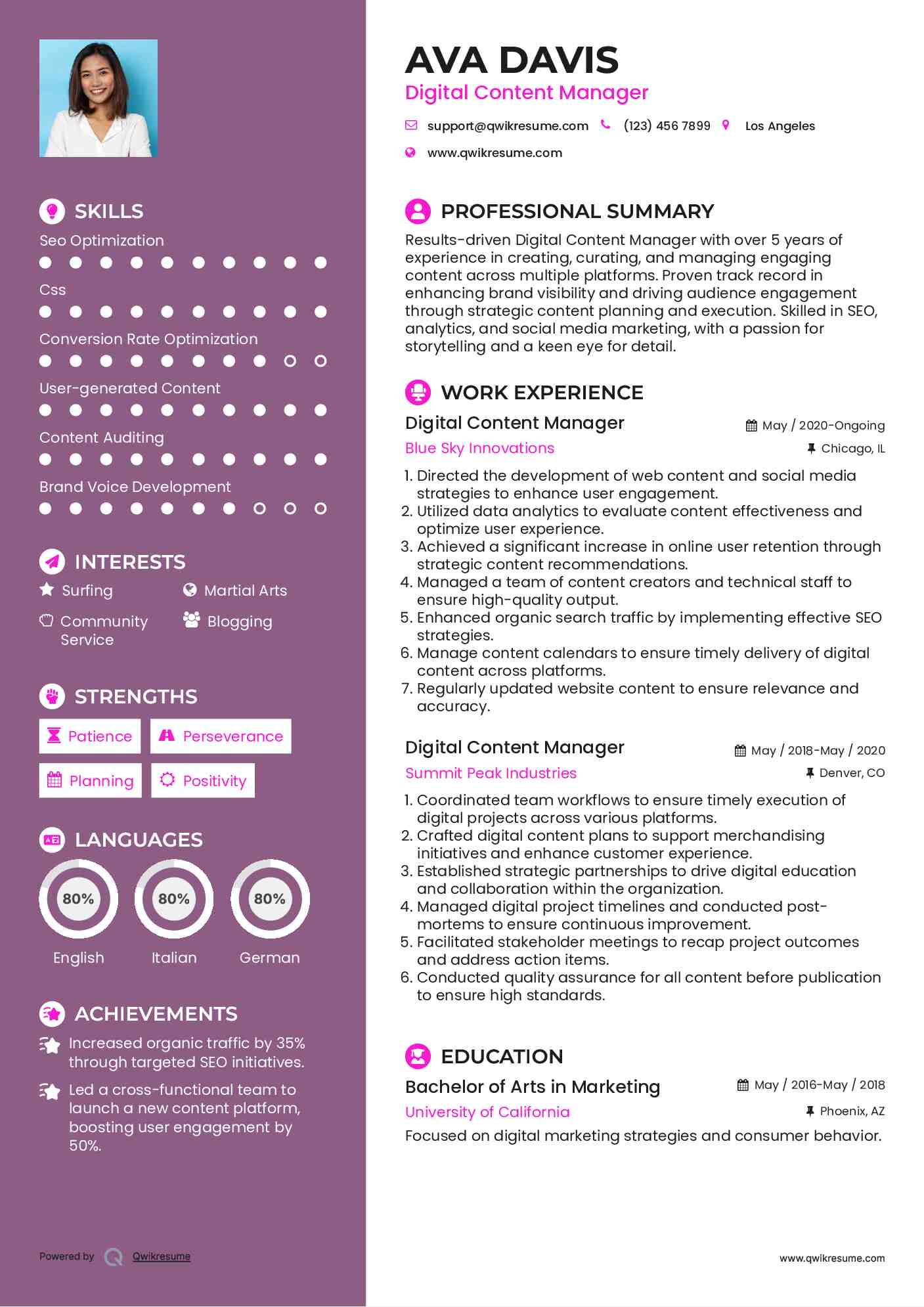 Digital Content Manager Resume Sample