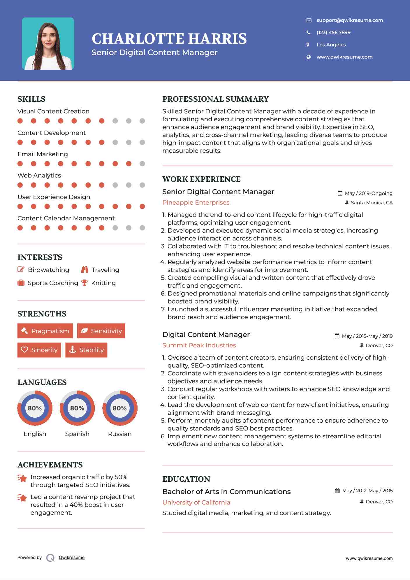 Senior Digital Content Manager  Resume Template