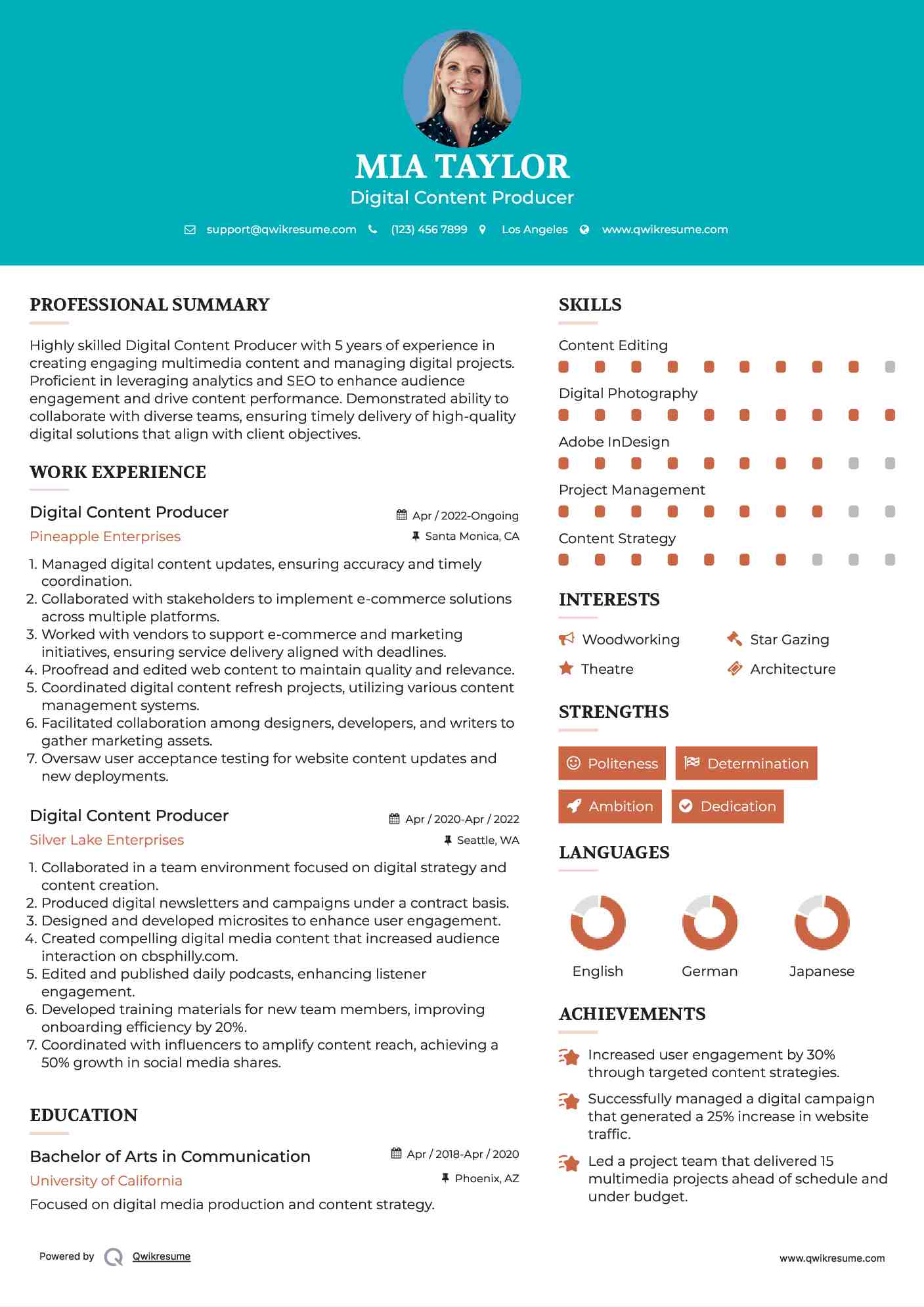 Digital Content Producer Resume Template