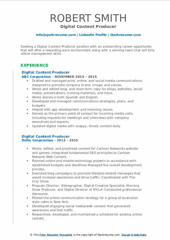 Digital Content Producer Resume Samples QwikResume
