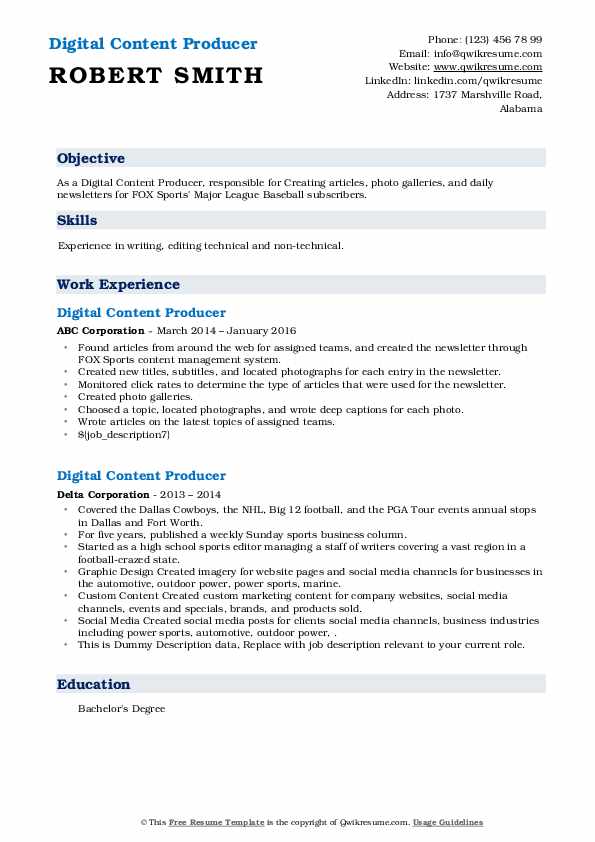 Digital Content Producer Resume Samples QwikResume