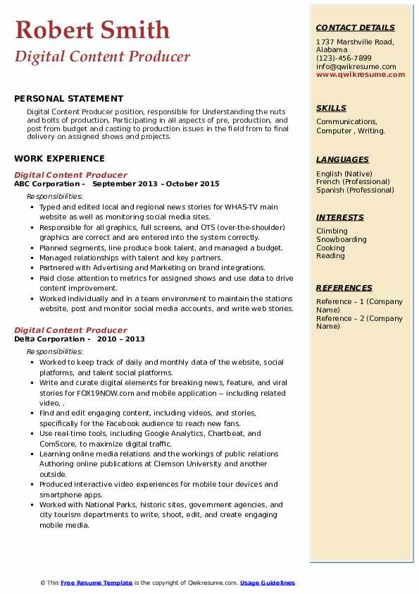 Digital Content Producer Resume Samples QwikResume