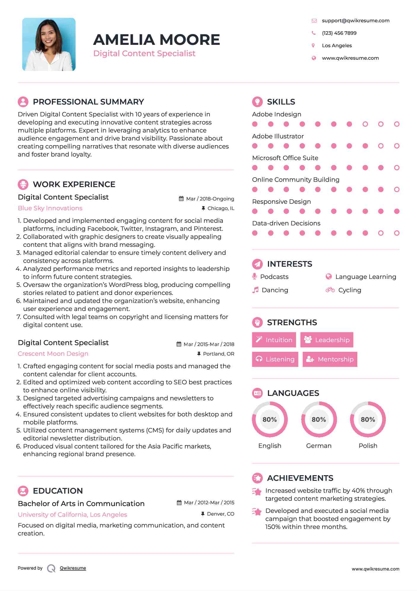 Digital Content Specialist Resume Template