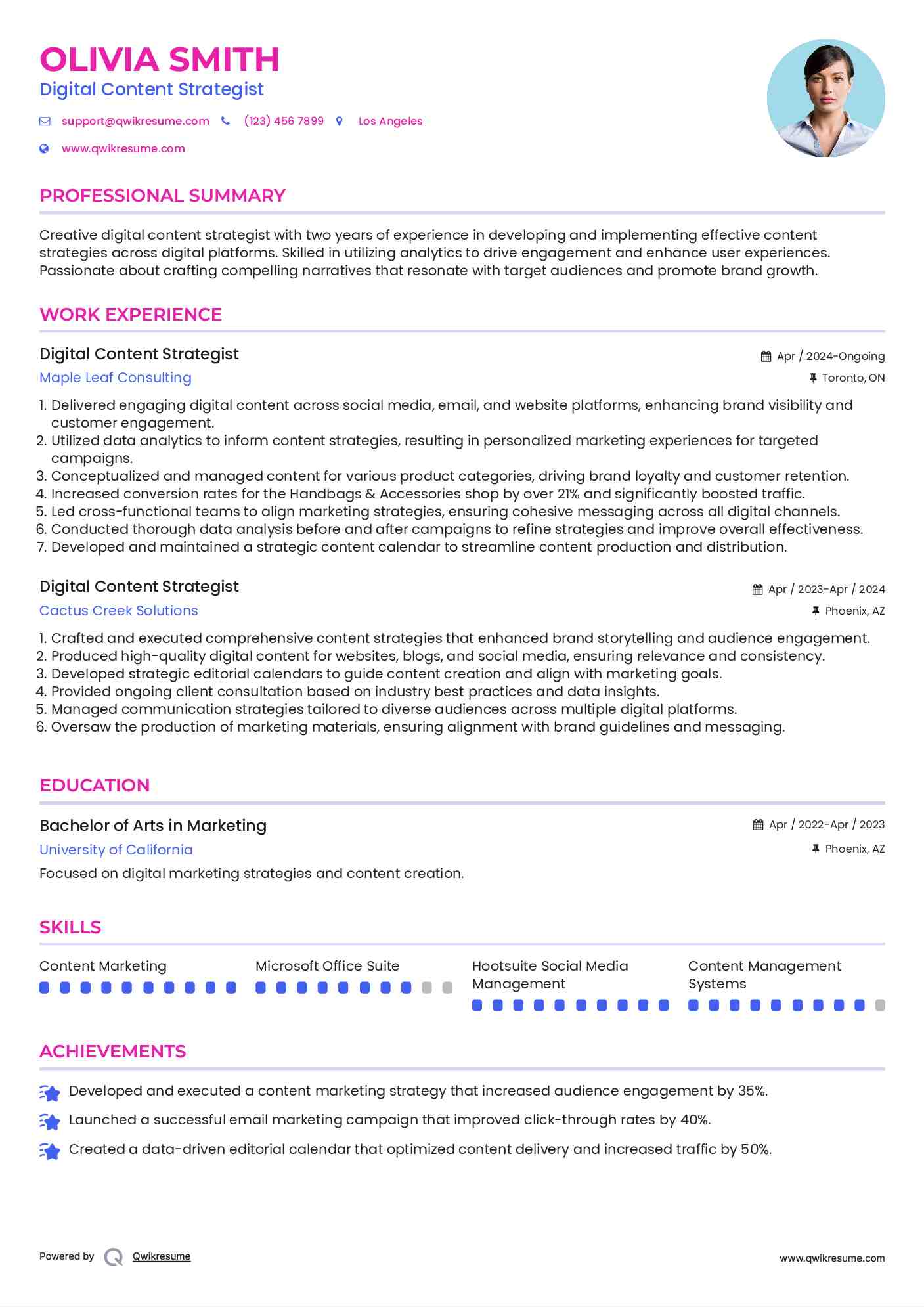 Digital Content Strategist Resume Template
