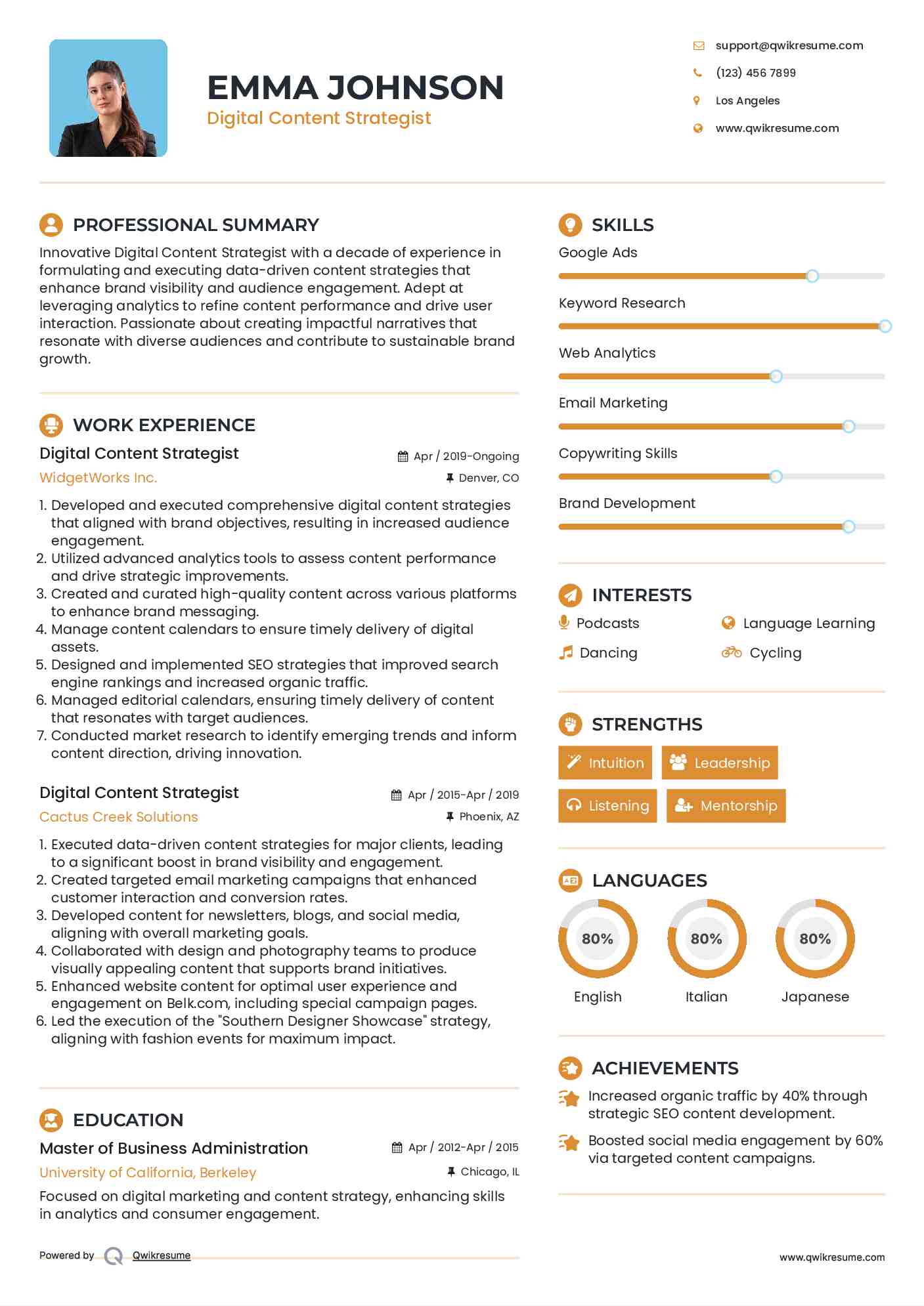 Digital Content Strategist Resume Model