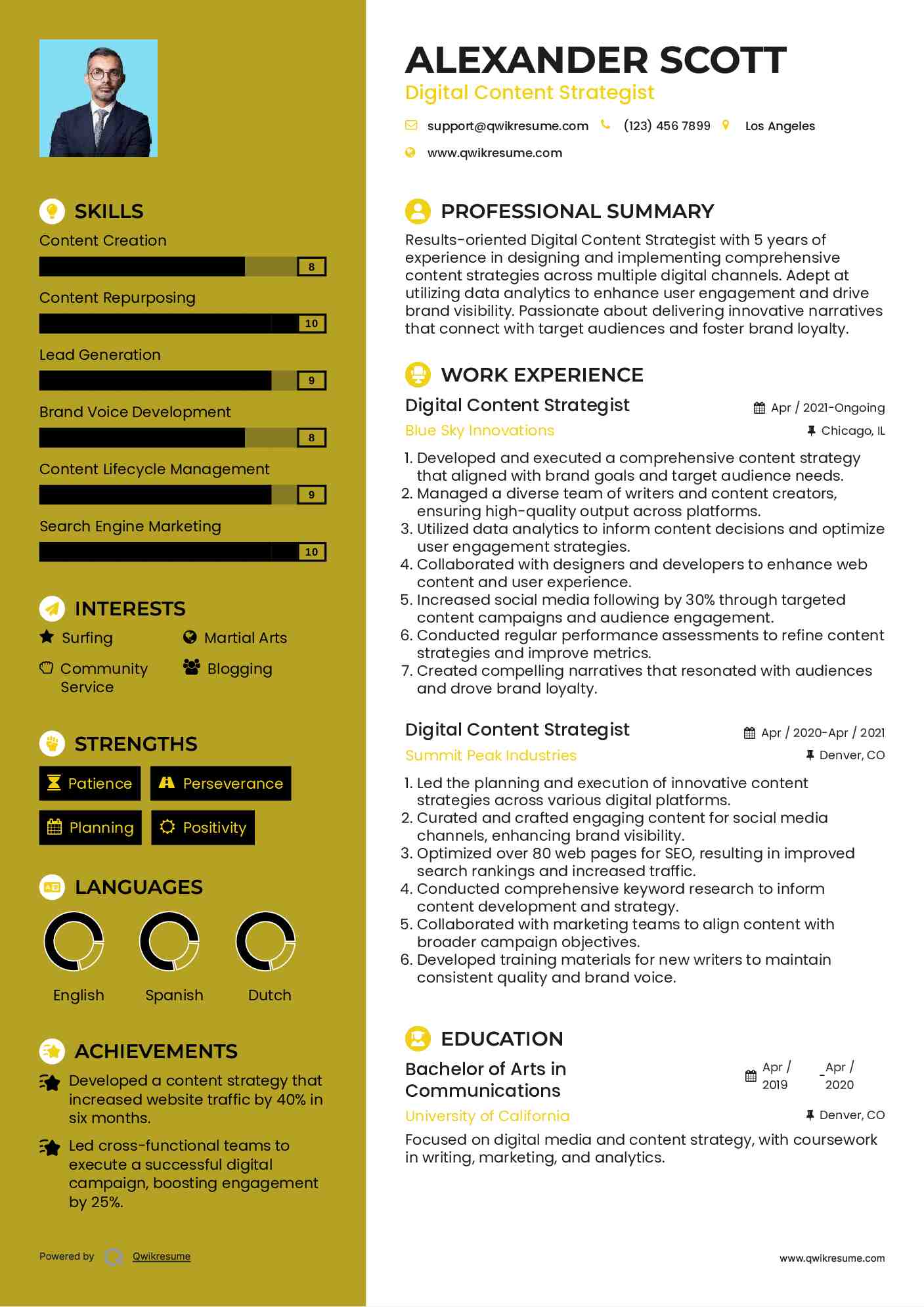 Digital Content Strategist Resume Example