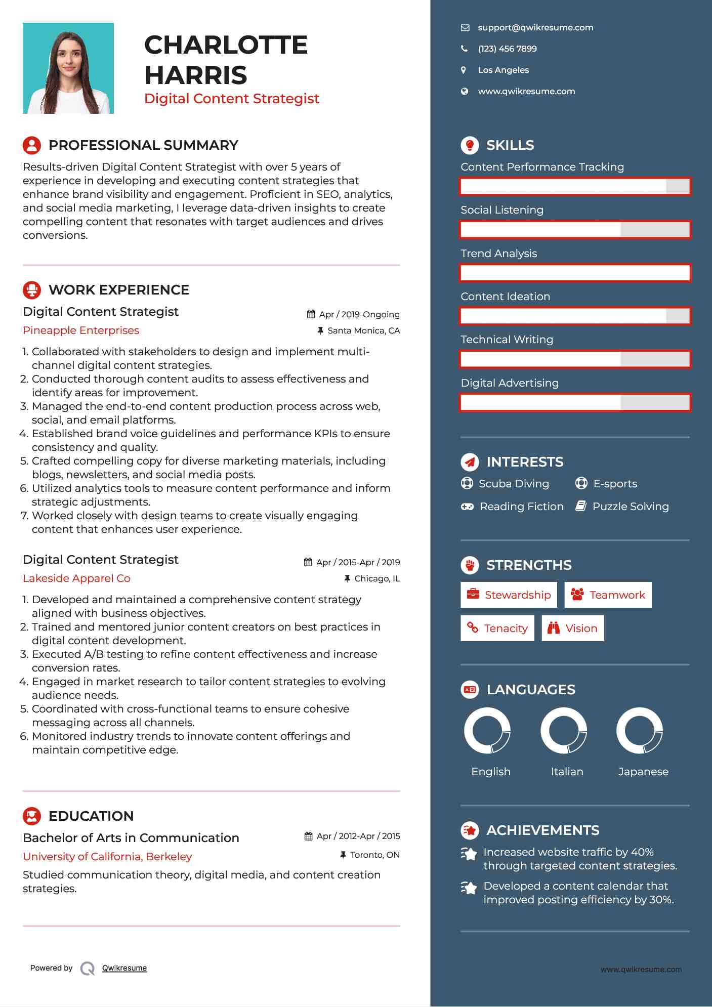 Digital Content Strategist Resume Template
