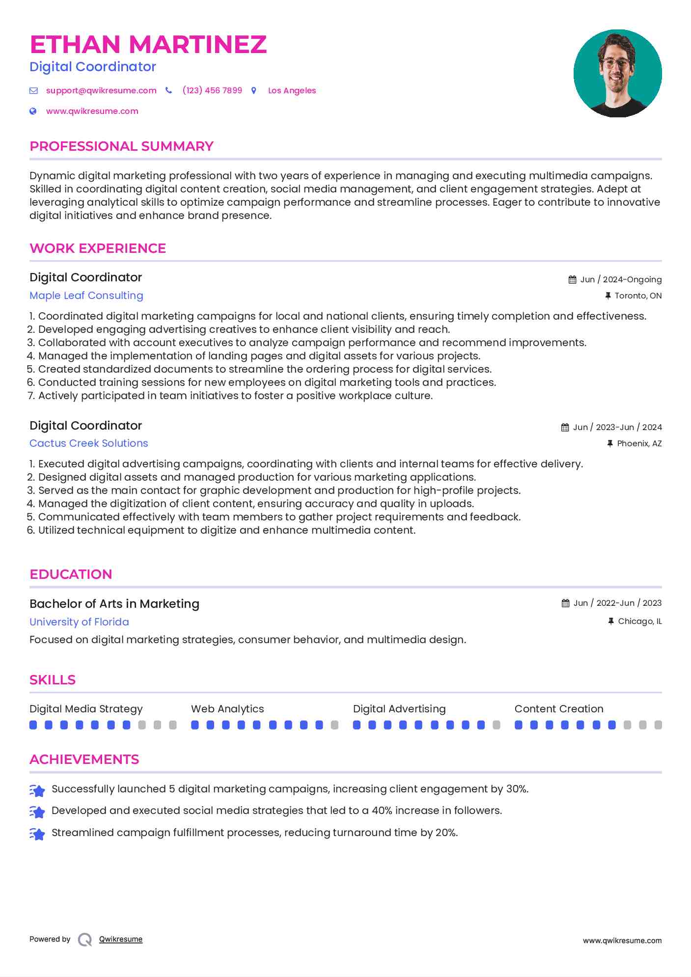 Digital Coordinator Resume Template