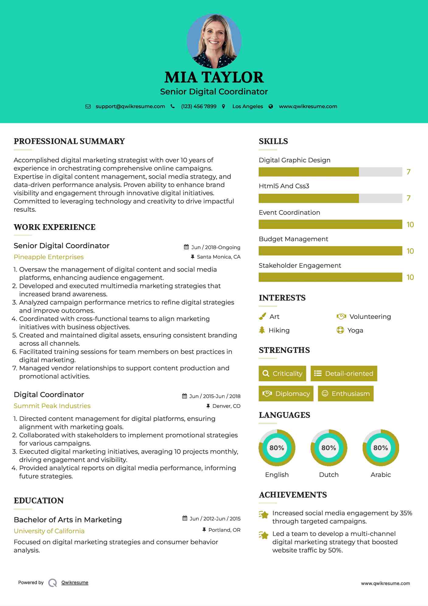 Senior Digital Coordinator Resume Sample