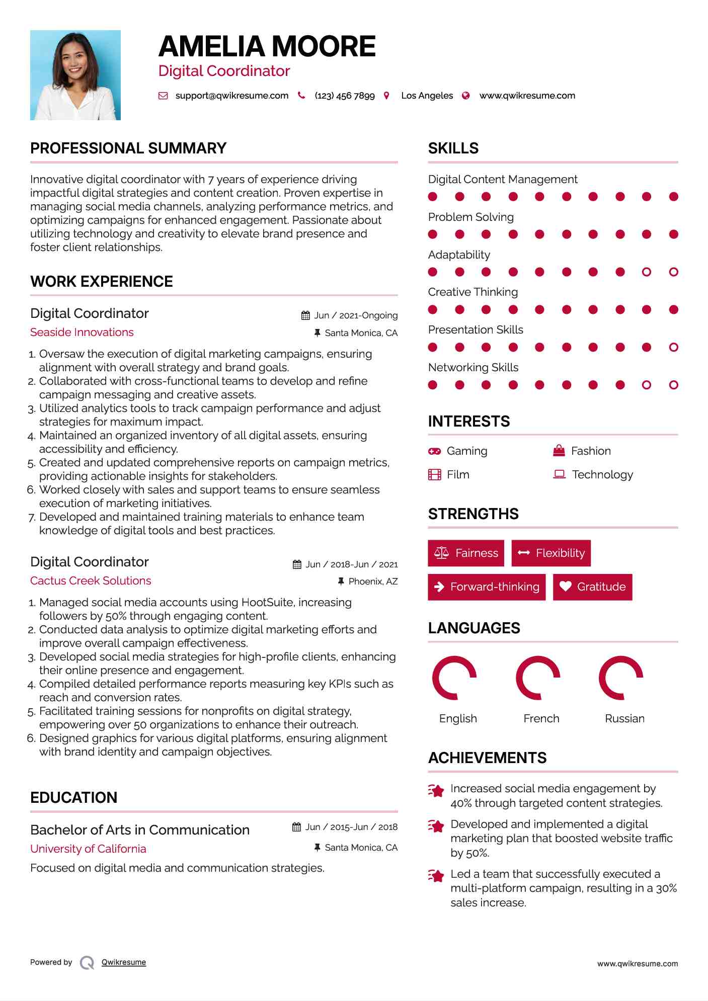 Digital Coordinator Resume Example