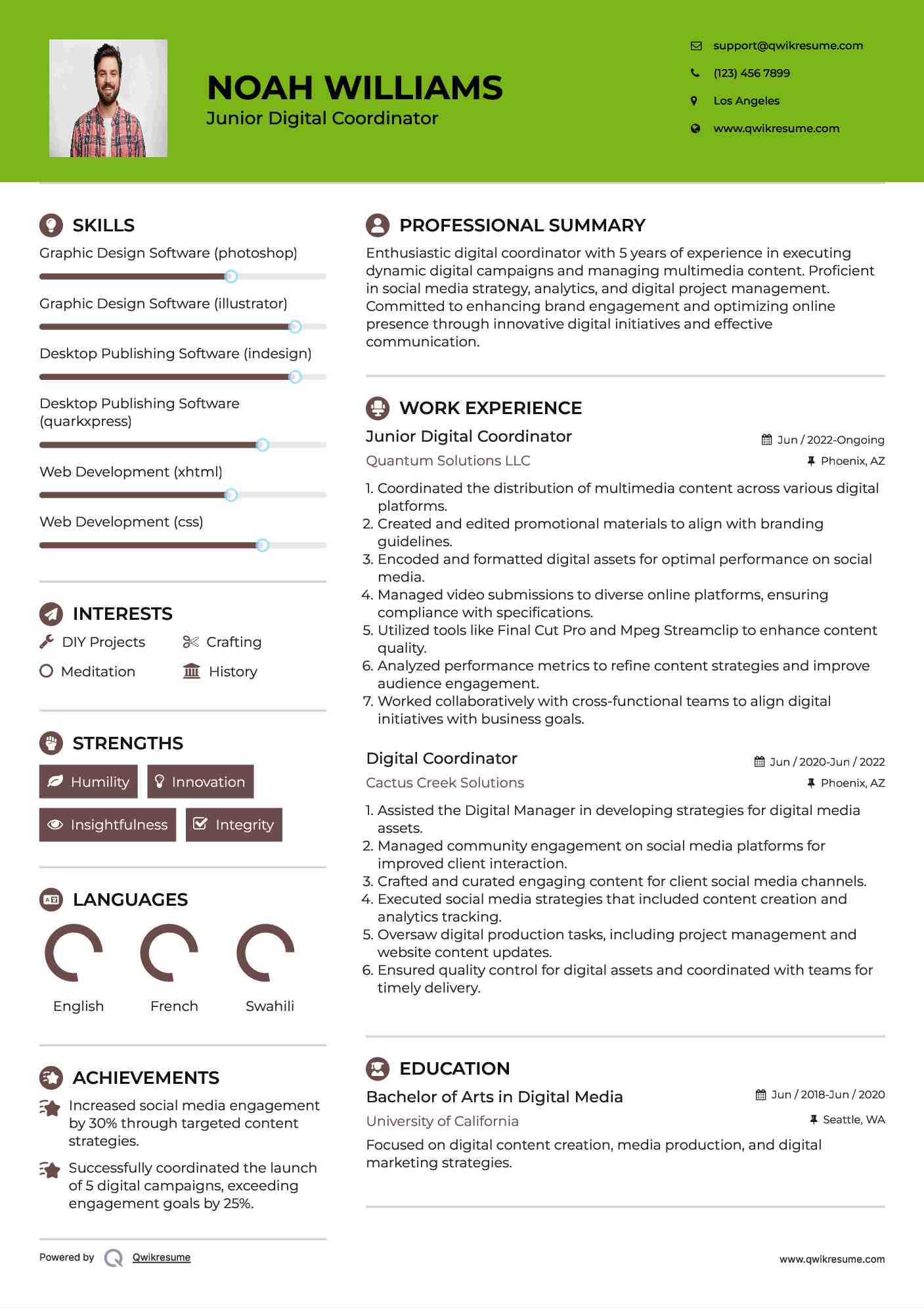 Junior Digital Coordinator Resume Model