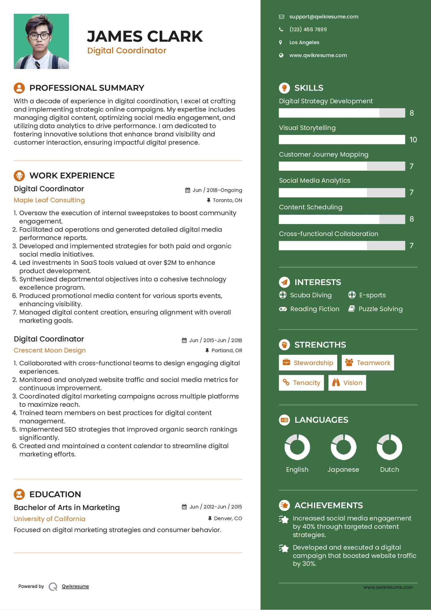 Digital Coordinator Resume Format