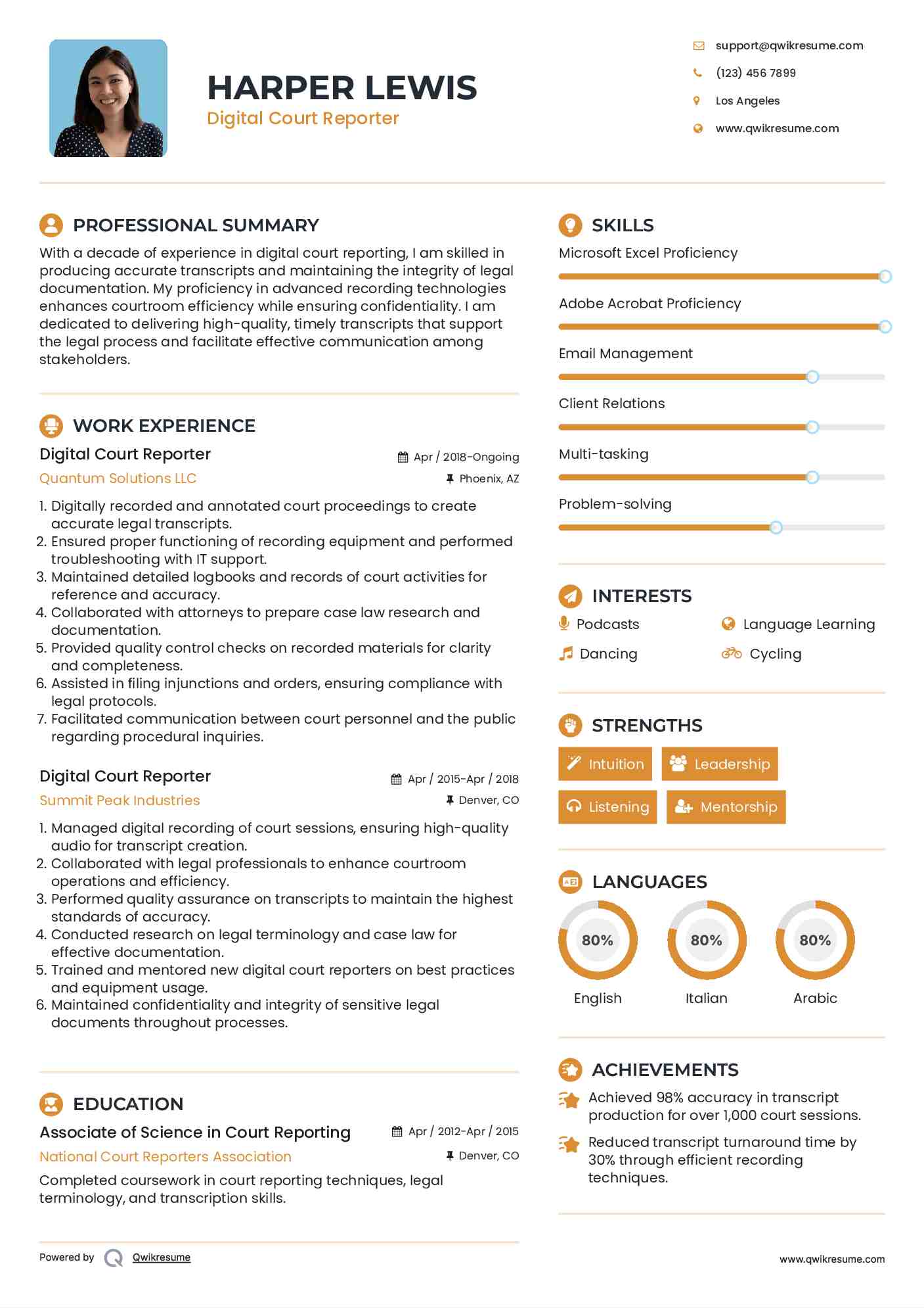 Digital Court Reporter Resume Format