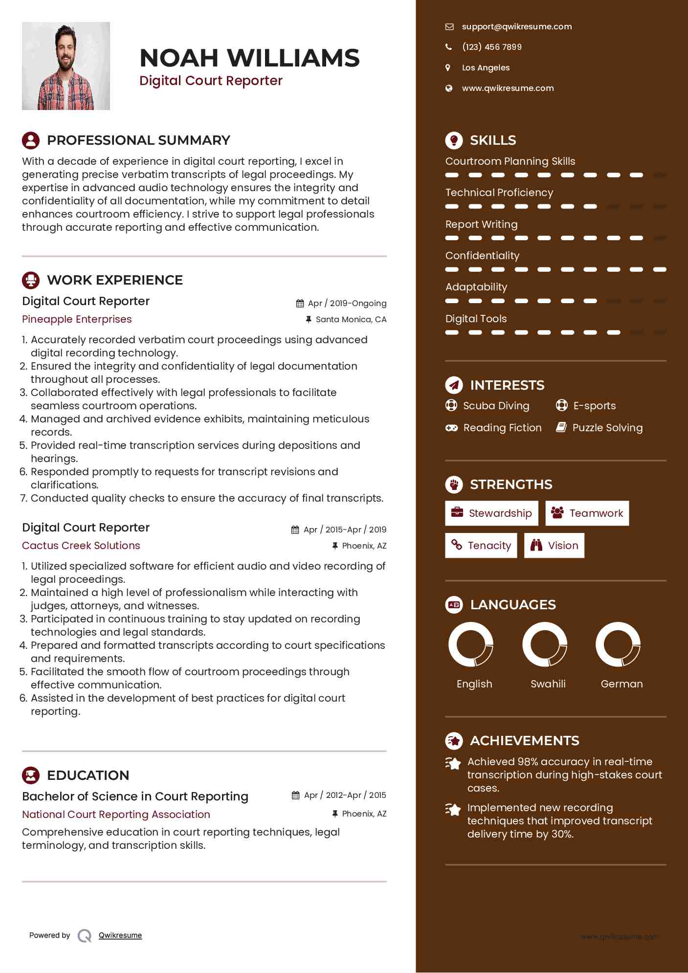Digital Court Reporter Resume Format